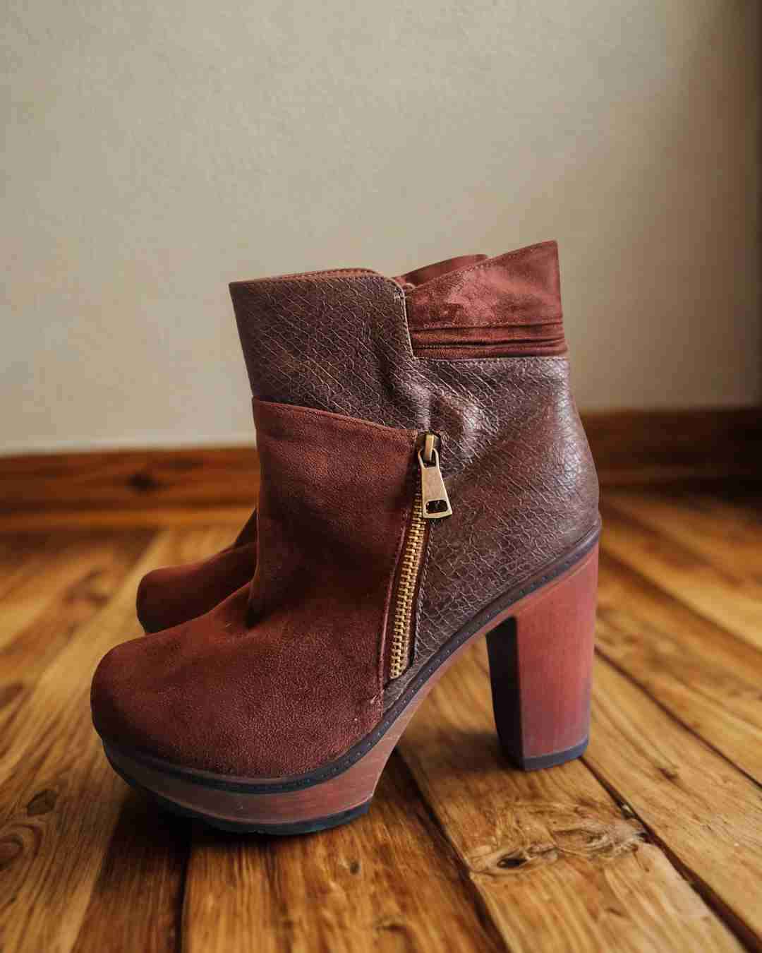 Botines de cuero marrón con cierre