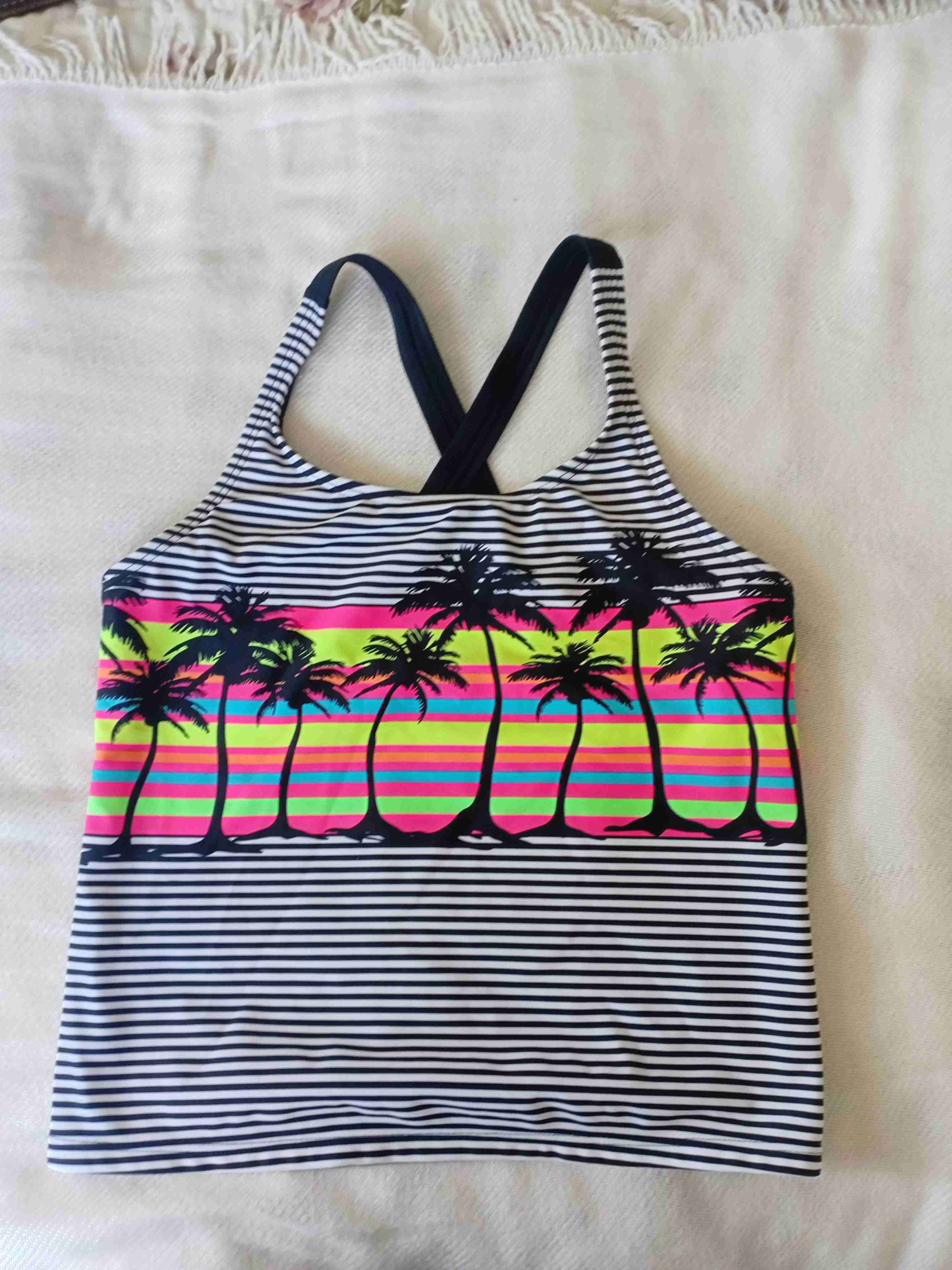 Traje de baño rayado con palmeras multicolor