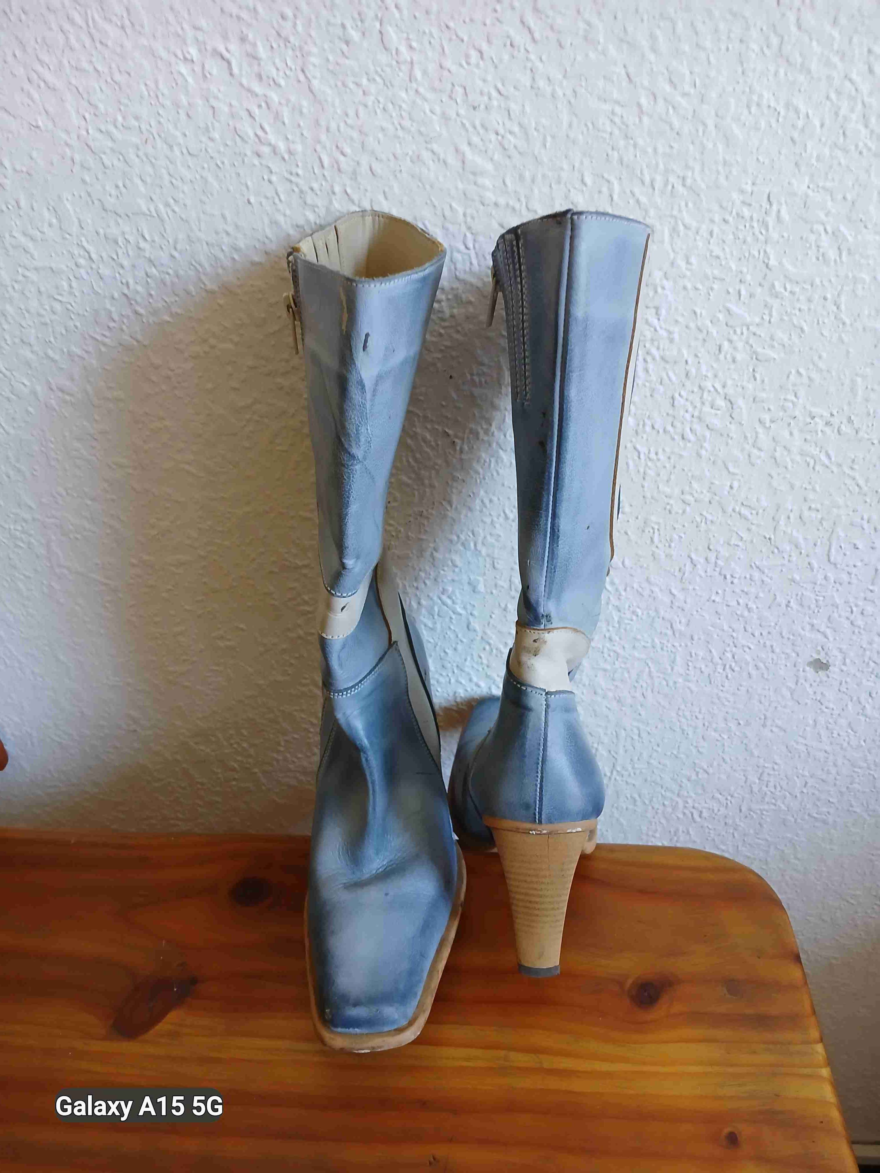 Botas de cuero azul con tacón - 4