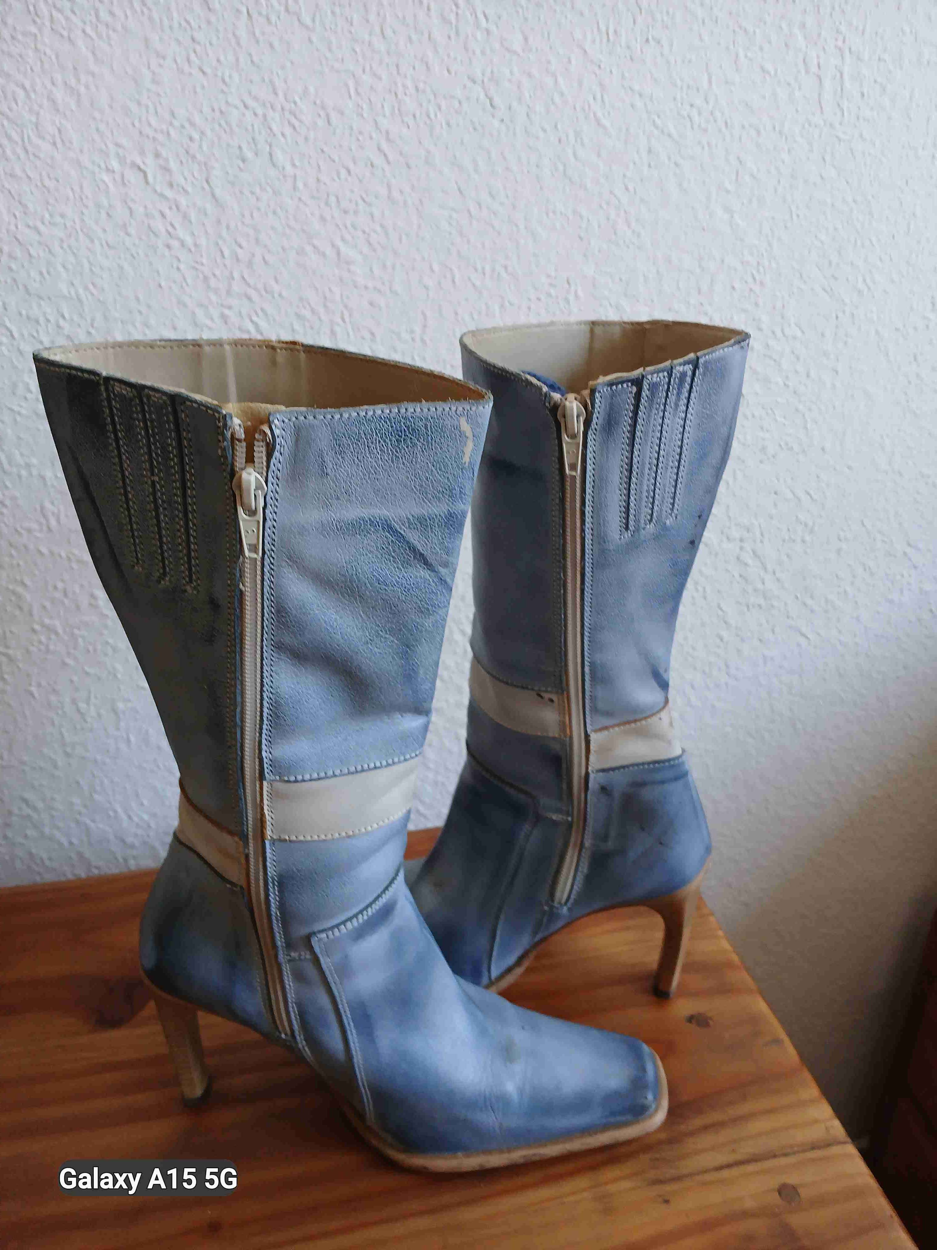 Botas de cuero azul con tacón - 5