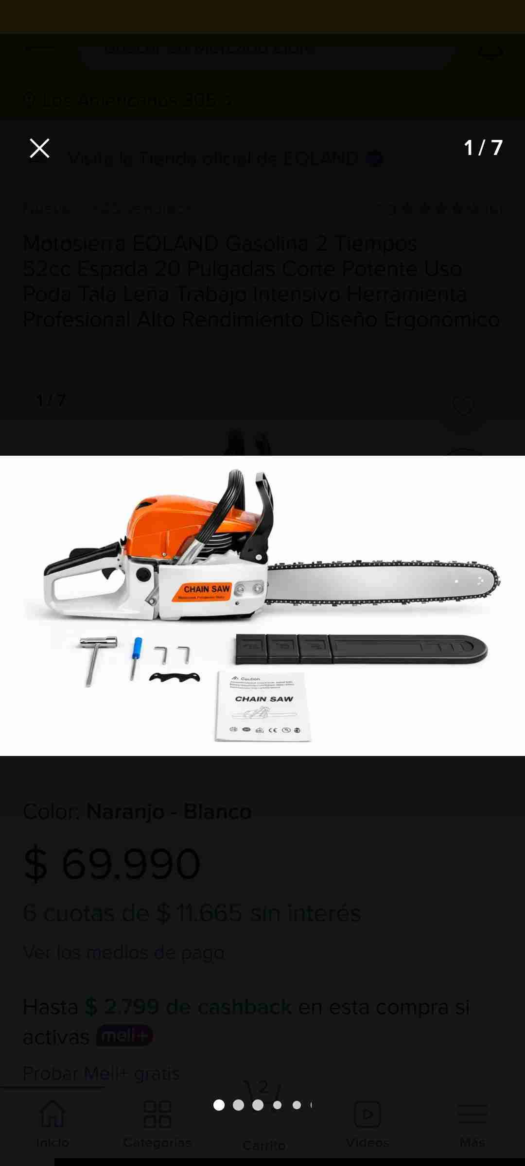 Motosierra Eoland gasolina 52cc - miniatura 2