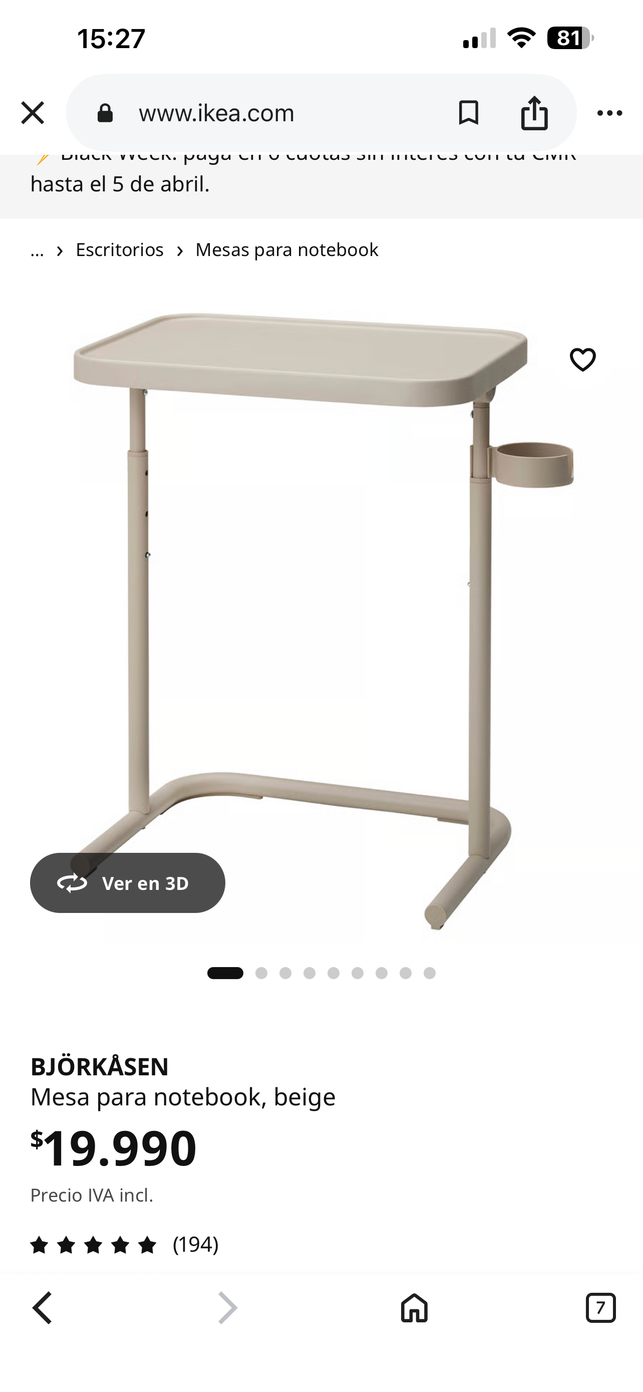 Mesa para notebook beige IKEA