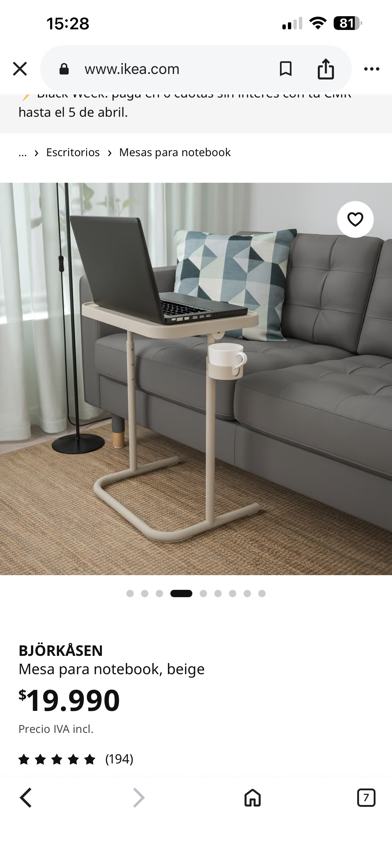 Mesa para notebook beige IKEA - 2