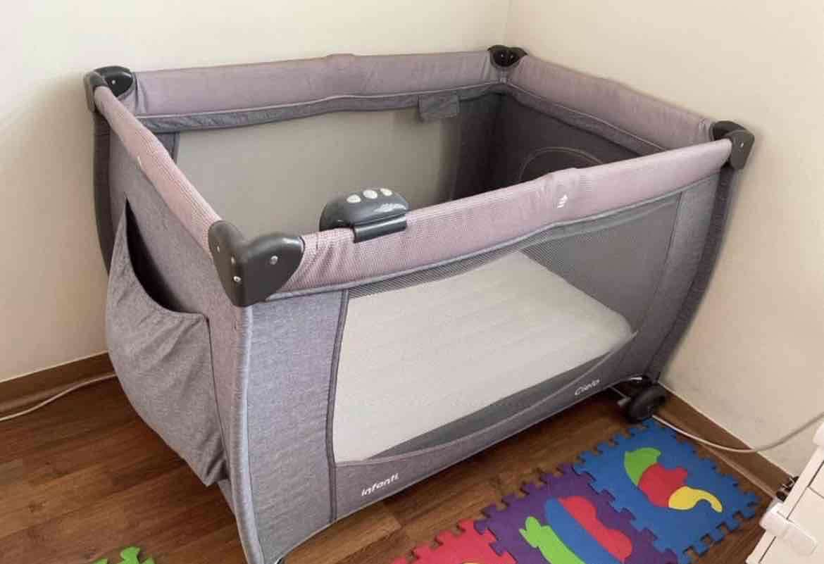 Cuna corral colecho gris con colchón - miniatura 6