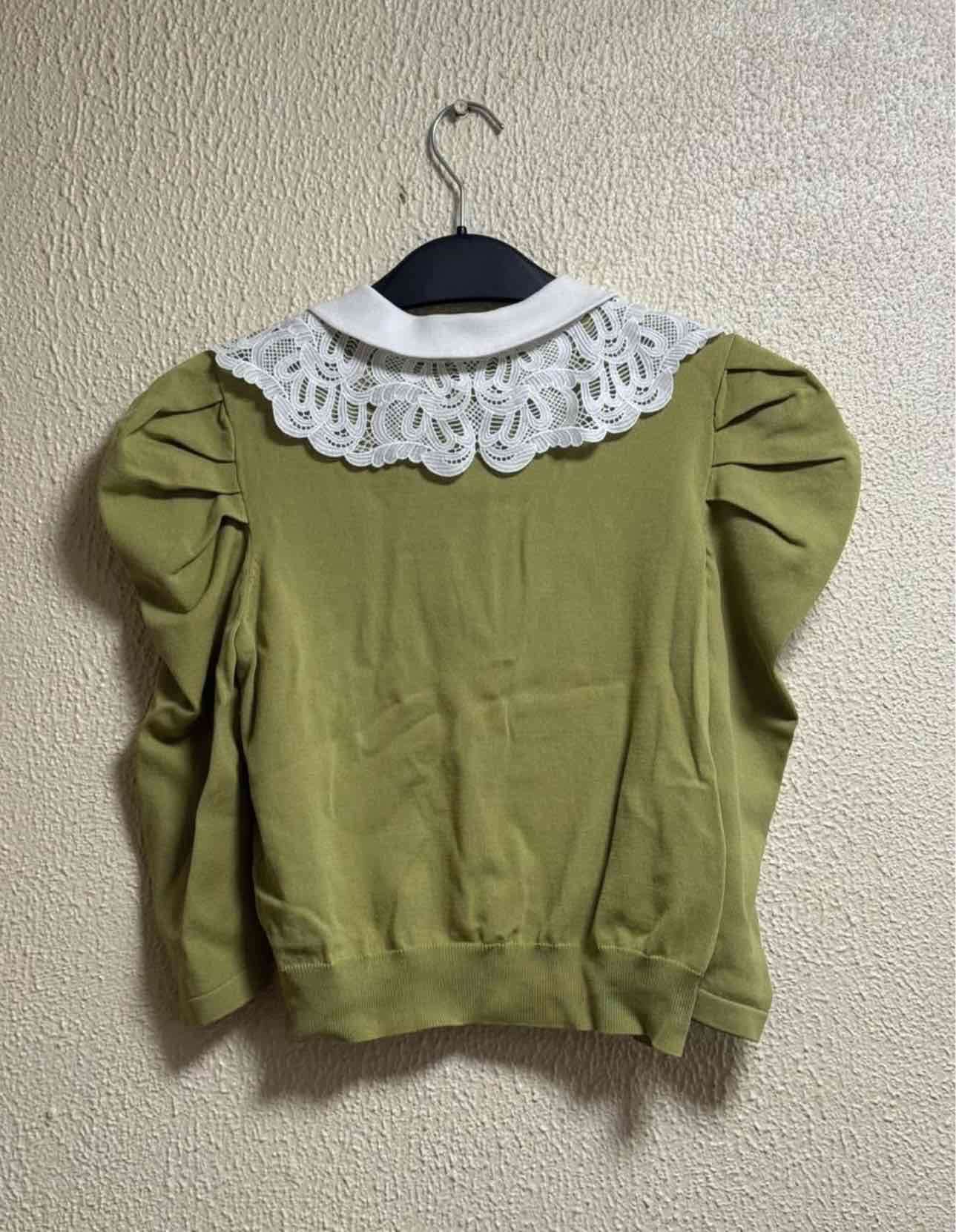 Cardigan verde con cuello encaje - miniatura 2