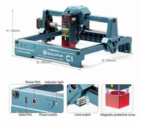 Máquina cortadora láser SCULPFUN C1 + Rodillo - miniatura 2