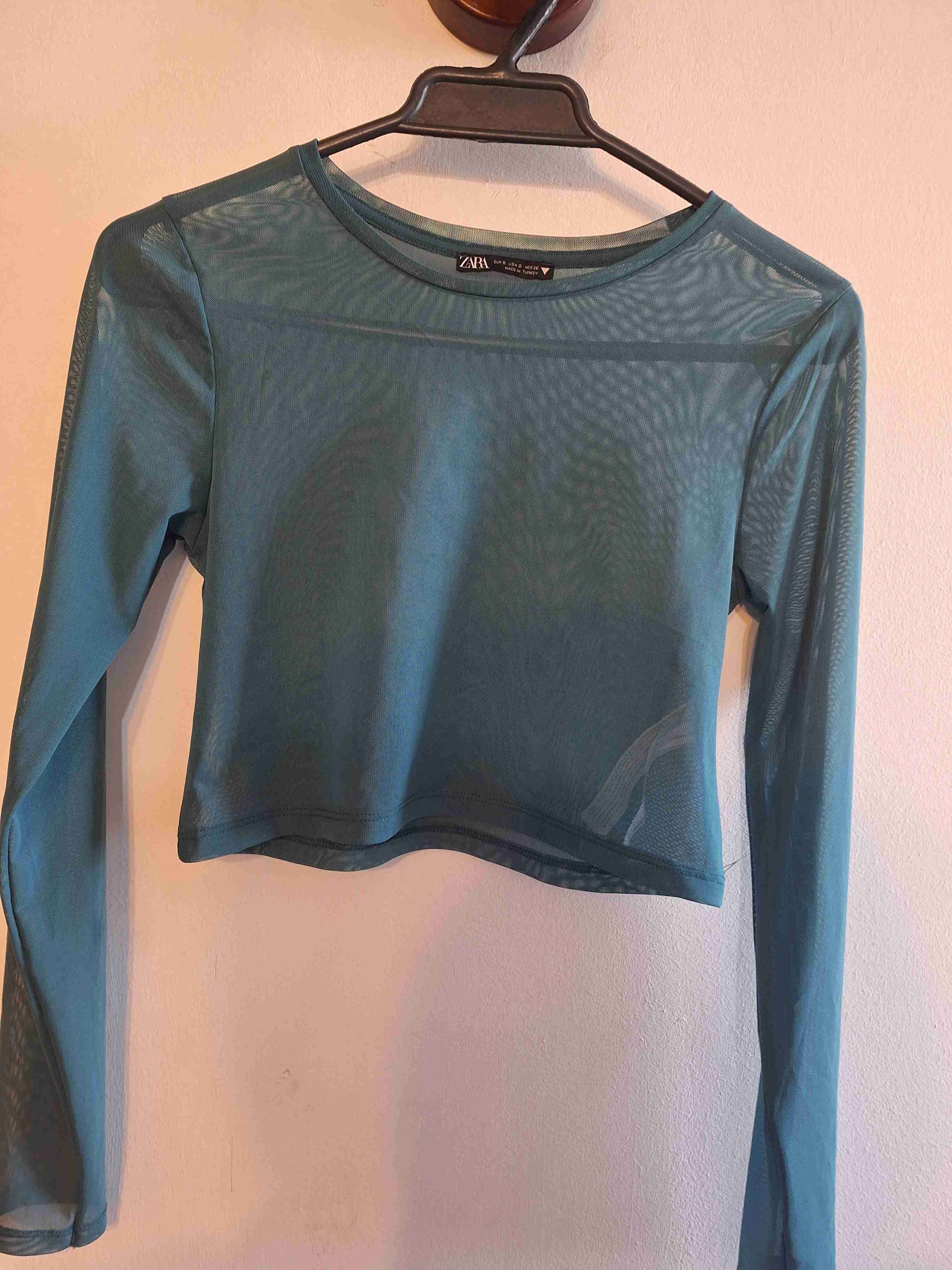 Polera manga larga azul Zara