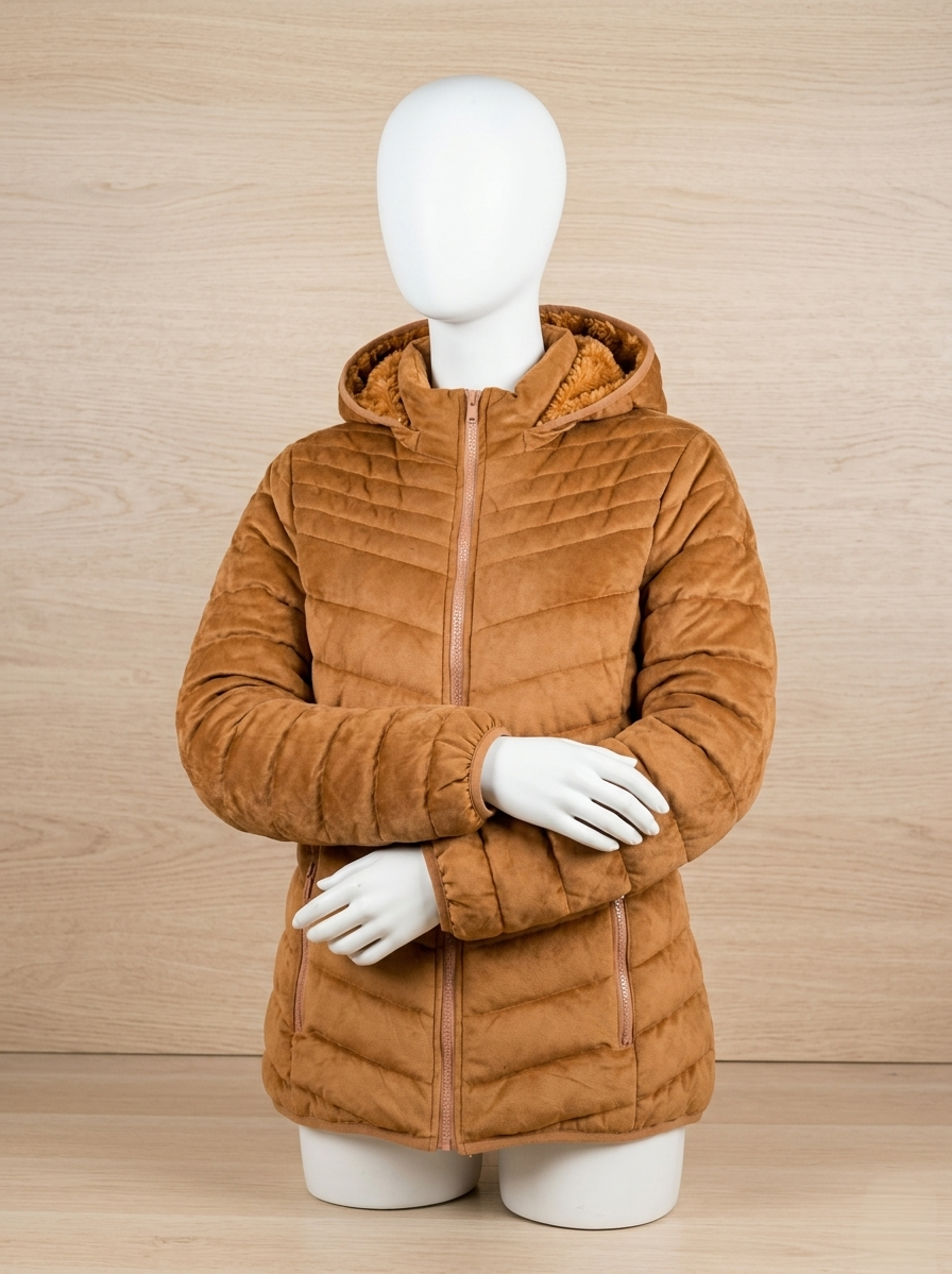 Chaqueta acolchada marrón con capucha