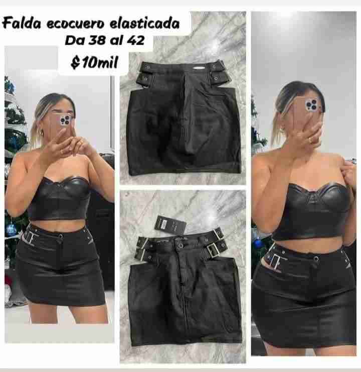 Falda de ecocuero elástica