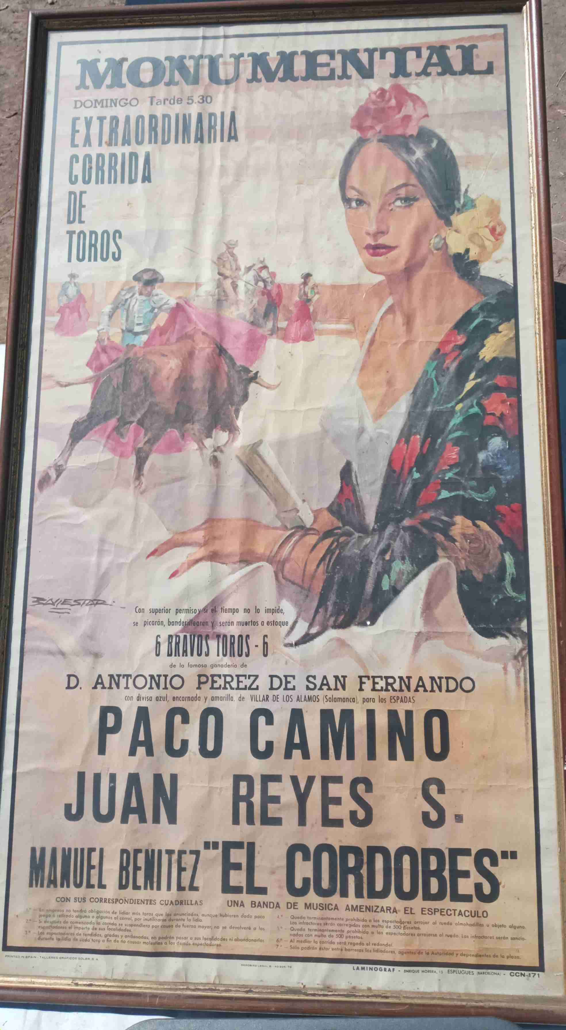 Afiche taurino antiguo enmarcado