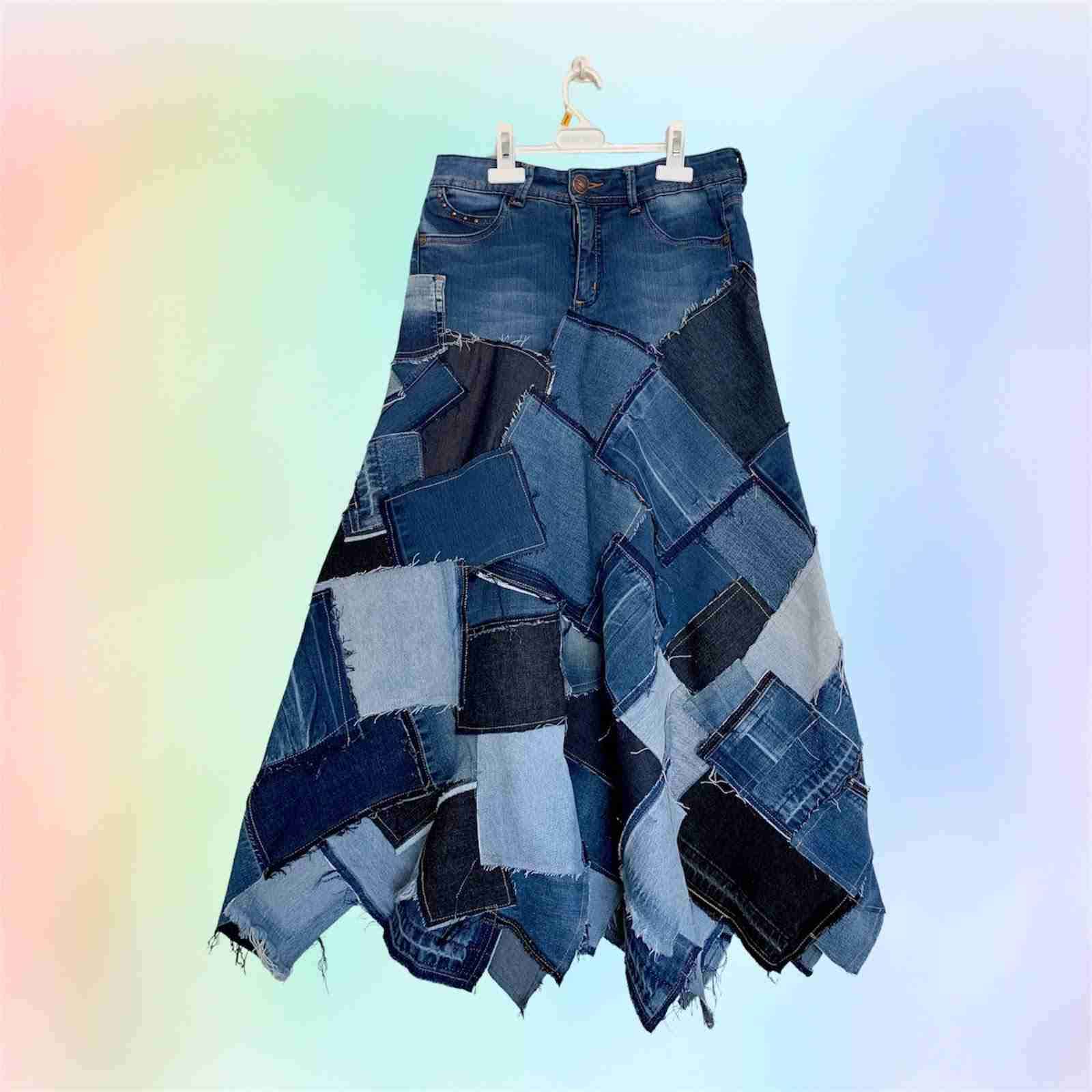 Falda larga de parches denim upciclyn - miniatura 1