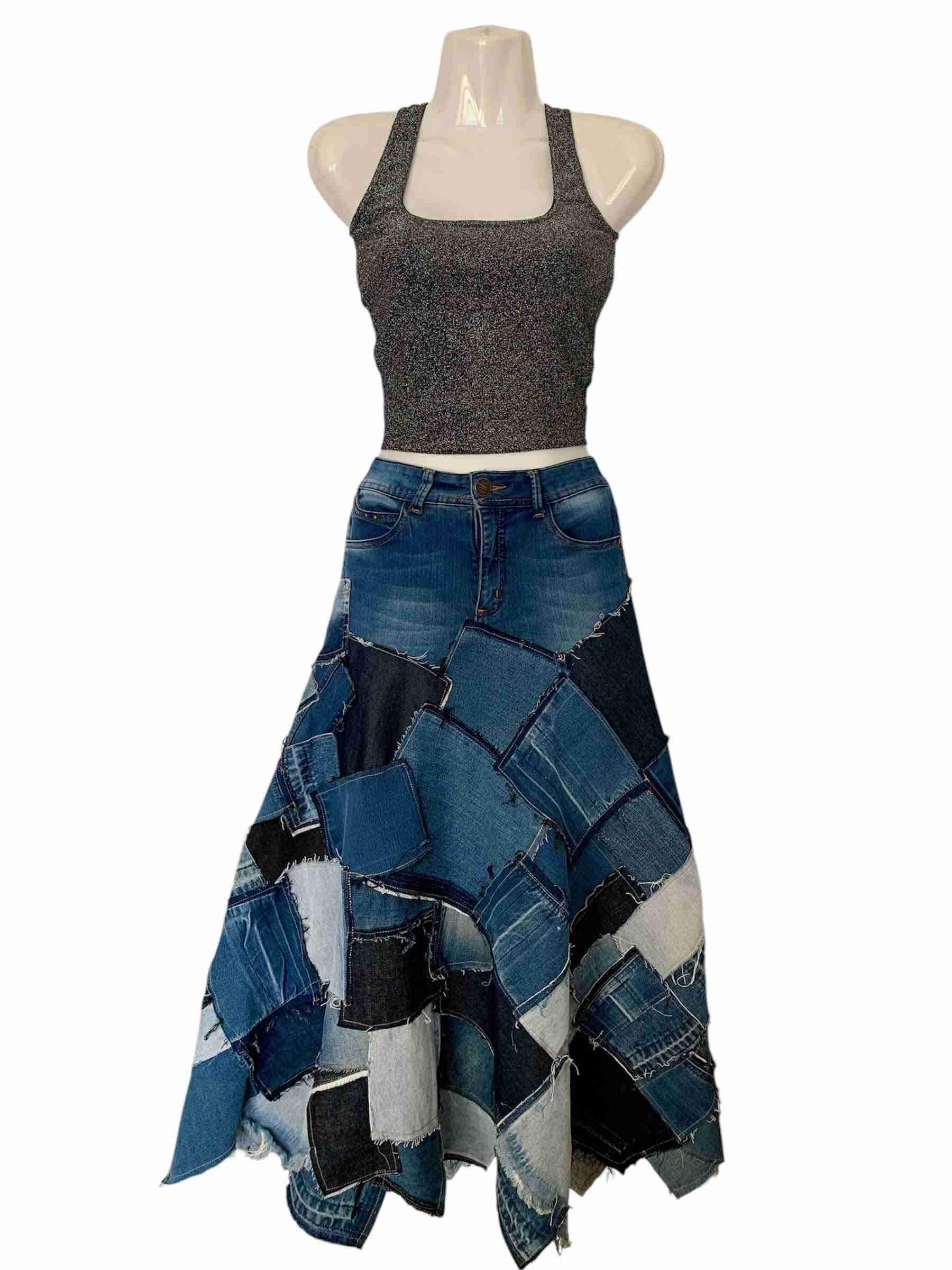 Falda larga de parches denim upciclyn - miniatura 2