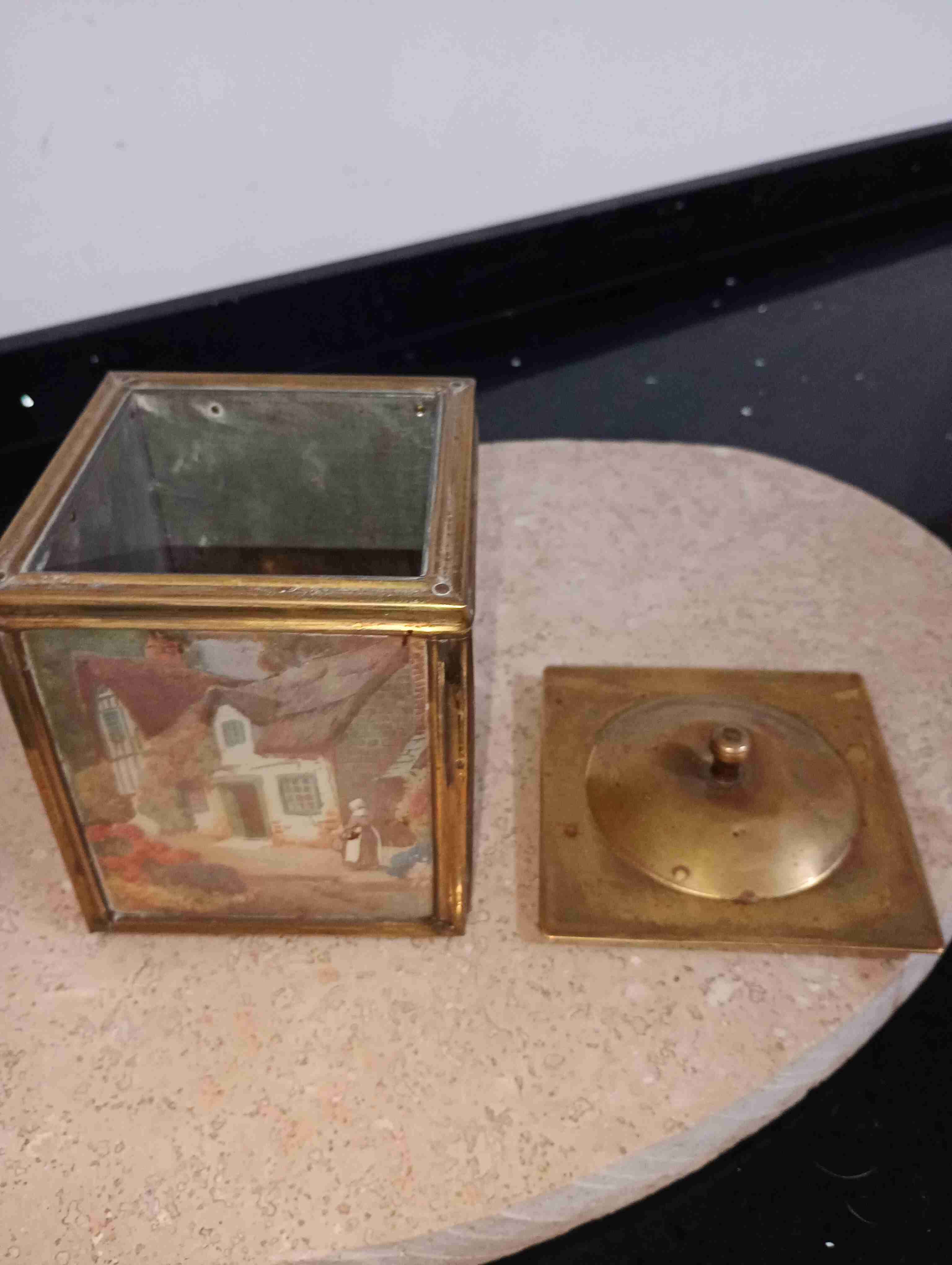 Caja bronce vintage guardar Té o café - miniatura 2