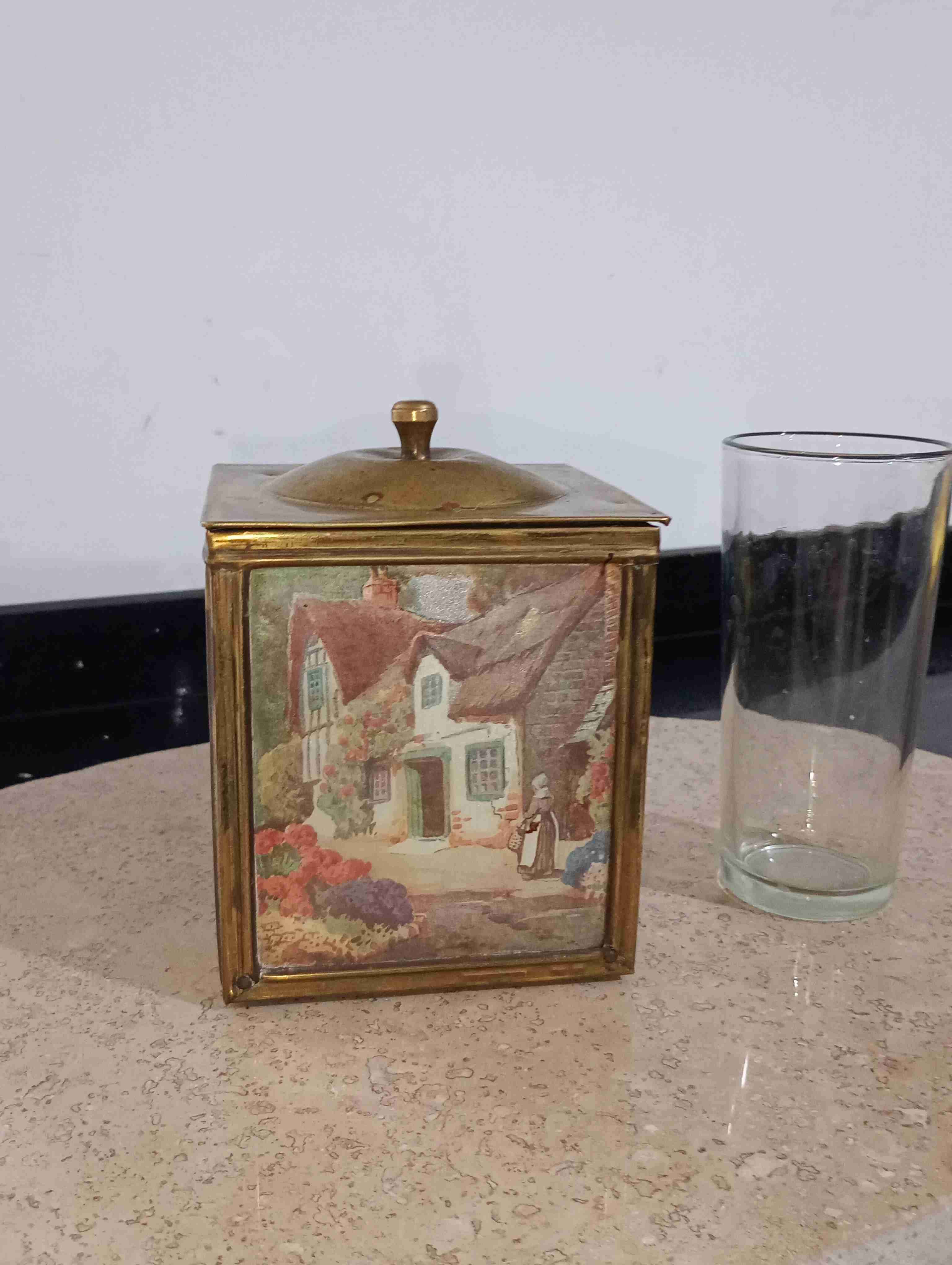 Caja bronce vintage guardar Té o café - miniatura 3