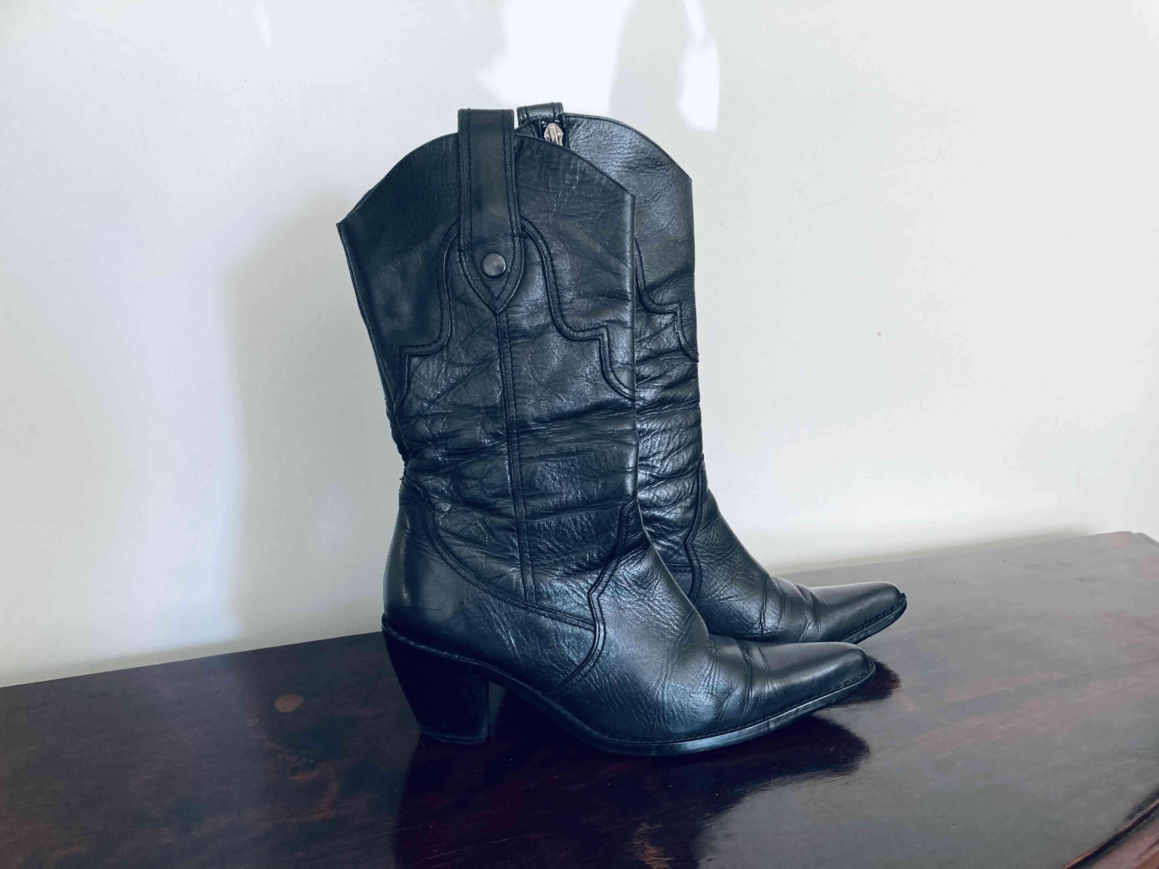 Botines vaqueros de cuero negro - miniatura 2