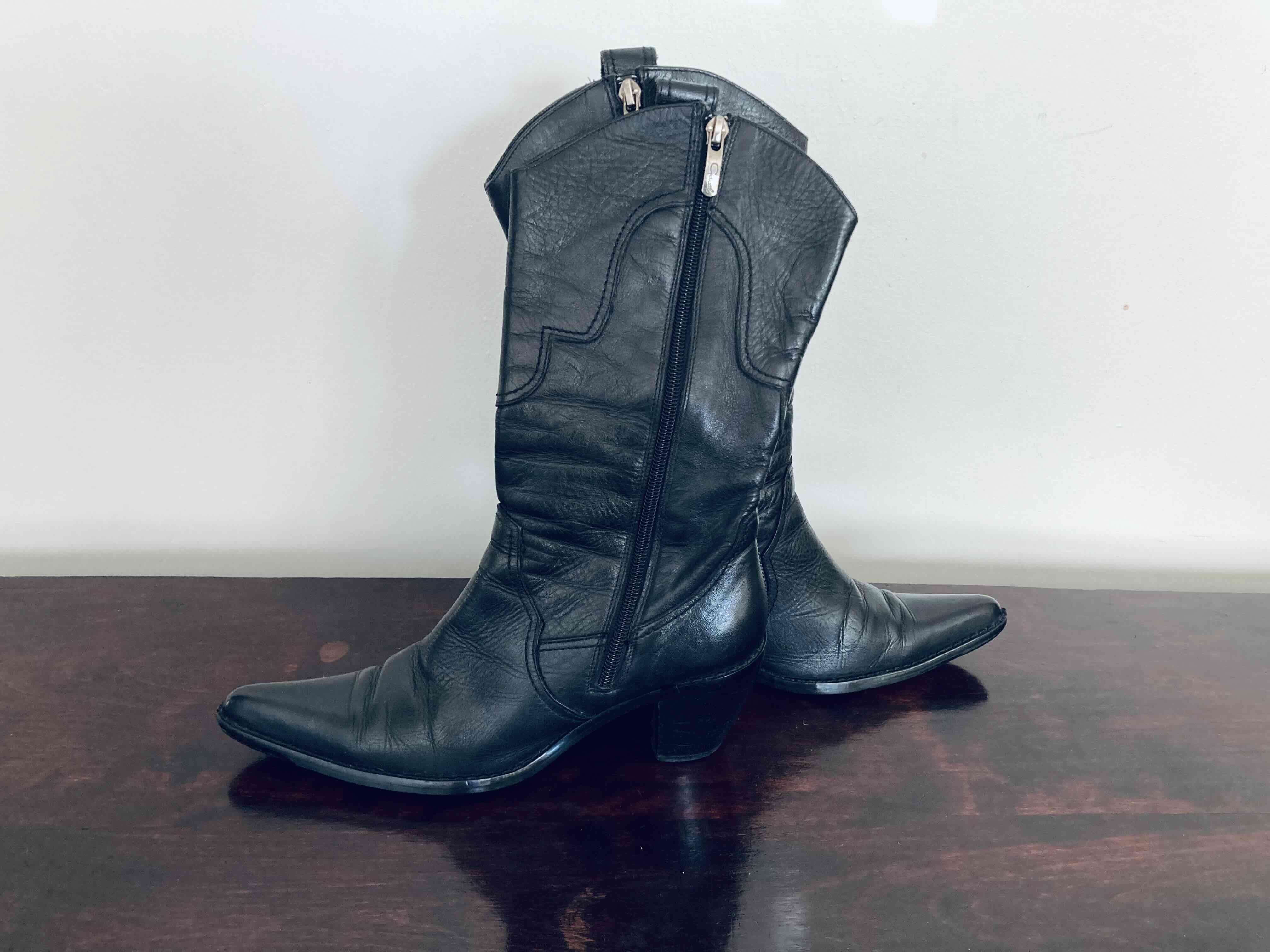 Botines vaqueros de cuero negro - miniatura 3