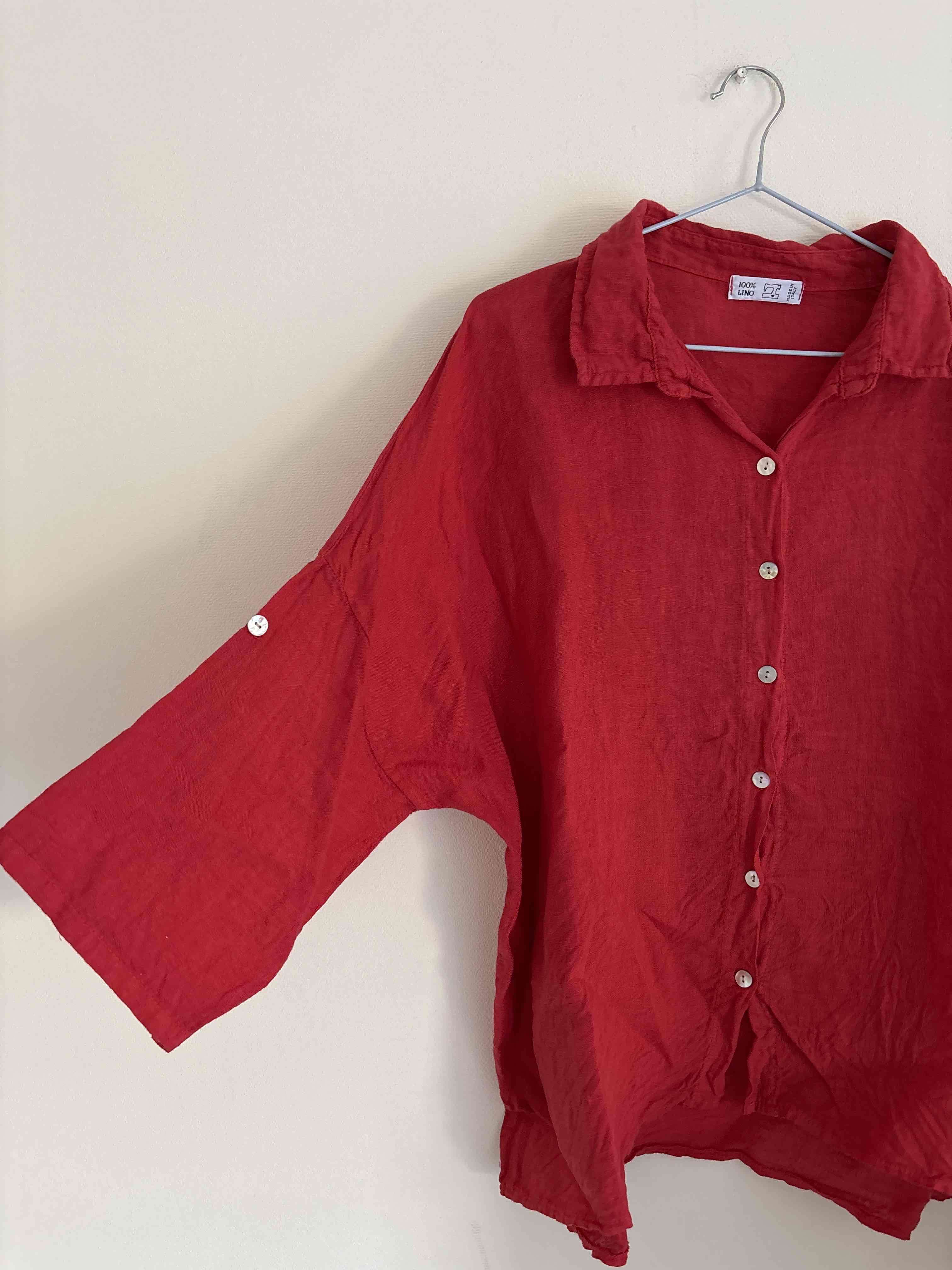 Blusa roja de lino - miniatura 4