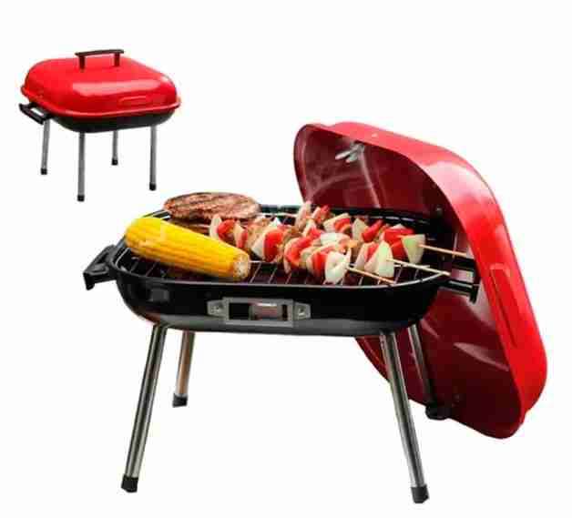 Parrilla portátil roja con tapa - 2
