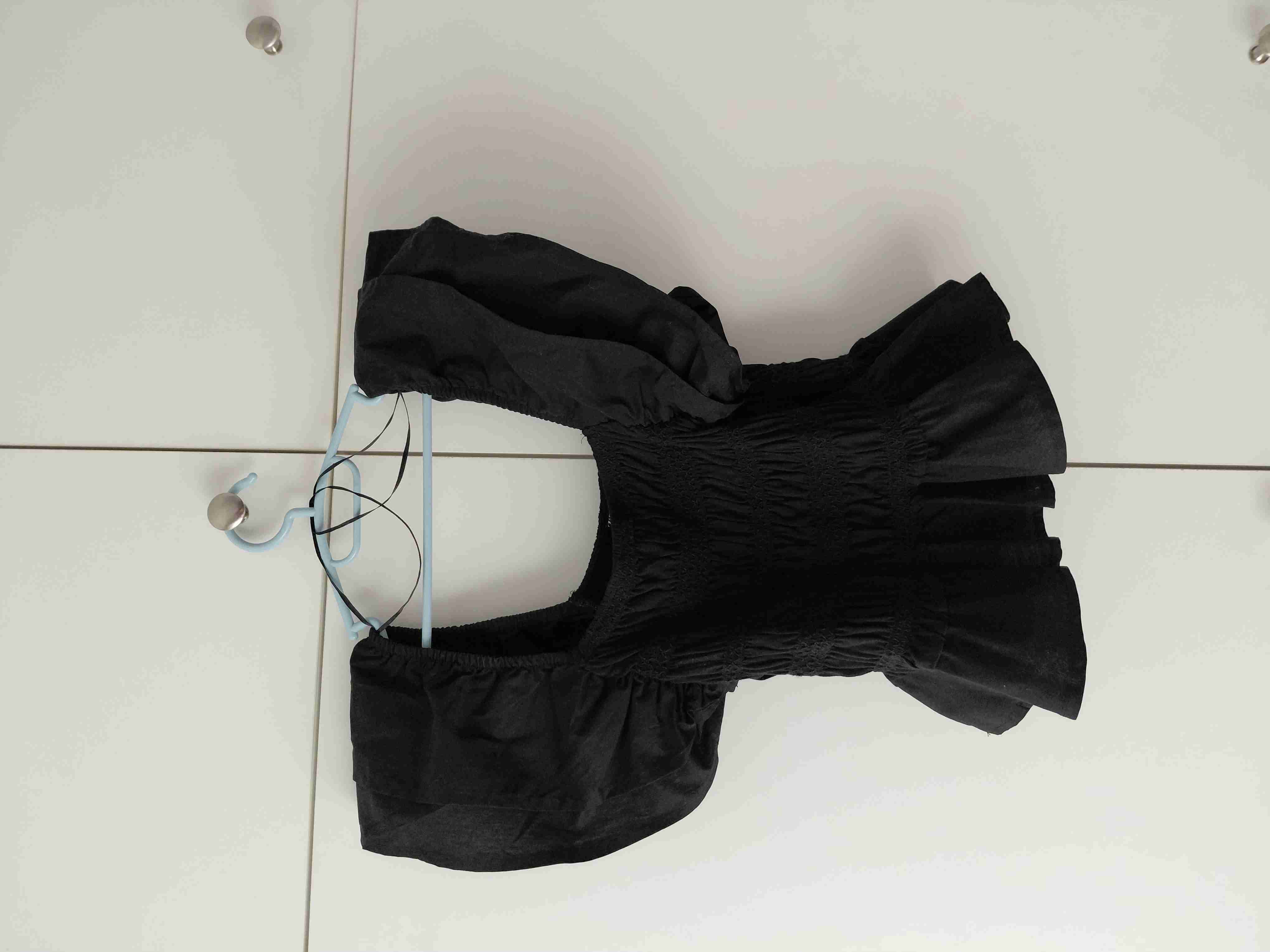 Top Zara "Puff Sleeves" - Negro Smocked - Talla S - 2