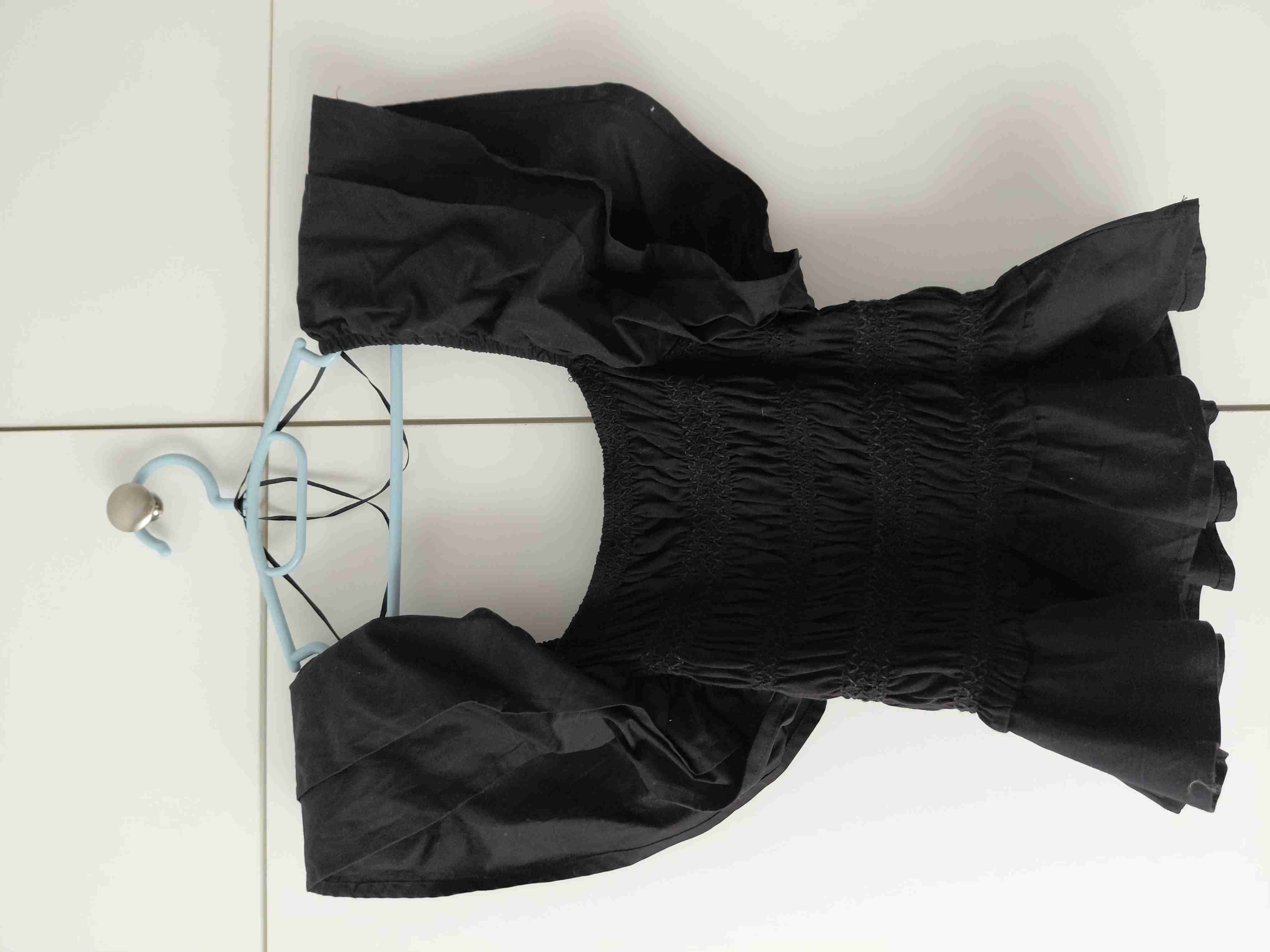 Top Zara "Puff Sleeves" - Negro Smocked - Talla S - 4