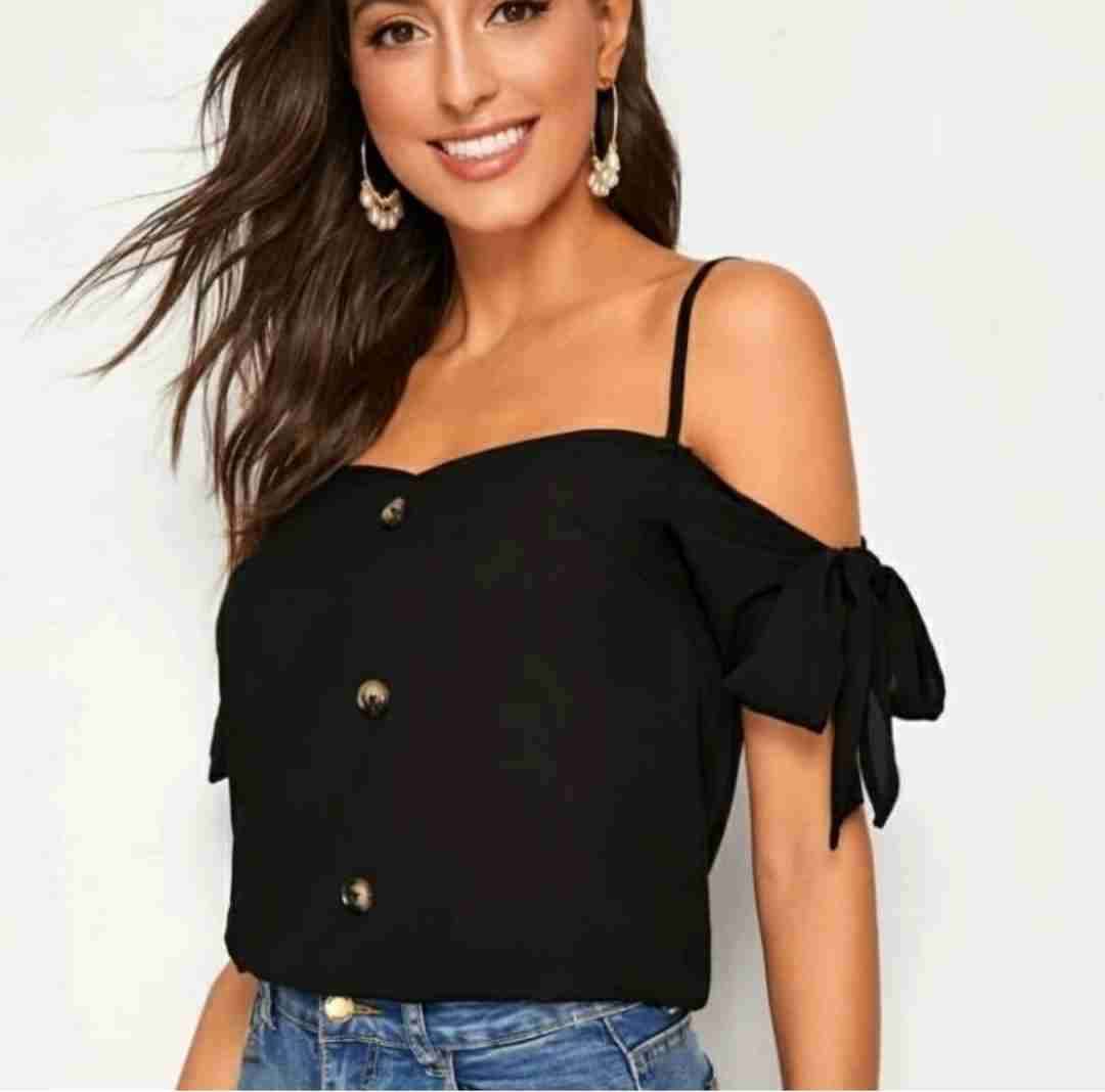 Top negro con botones y lazo - miniatura 2