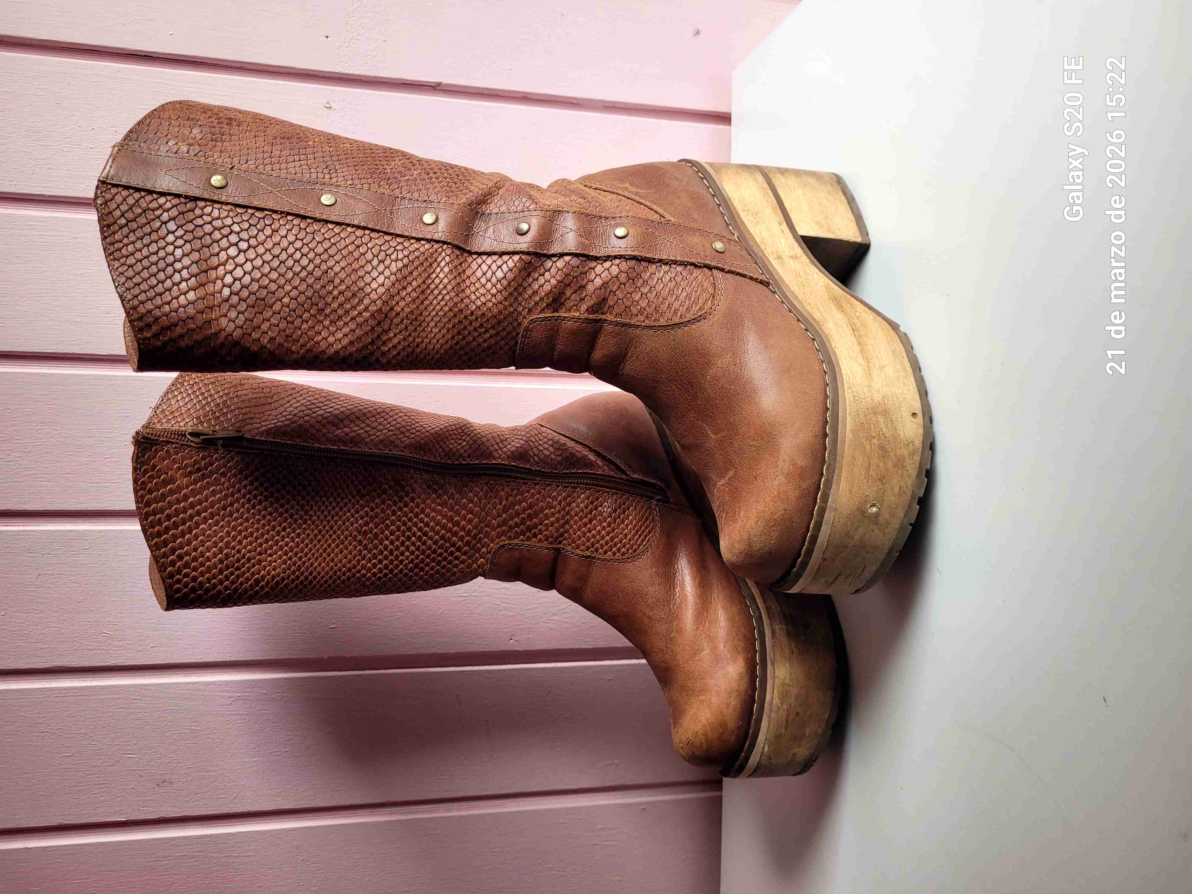 Botas 100%cuero marrón con plataforma - 1