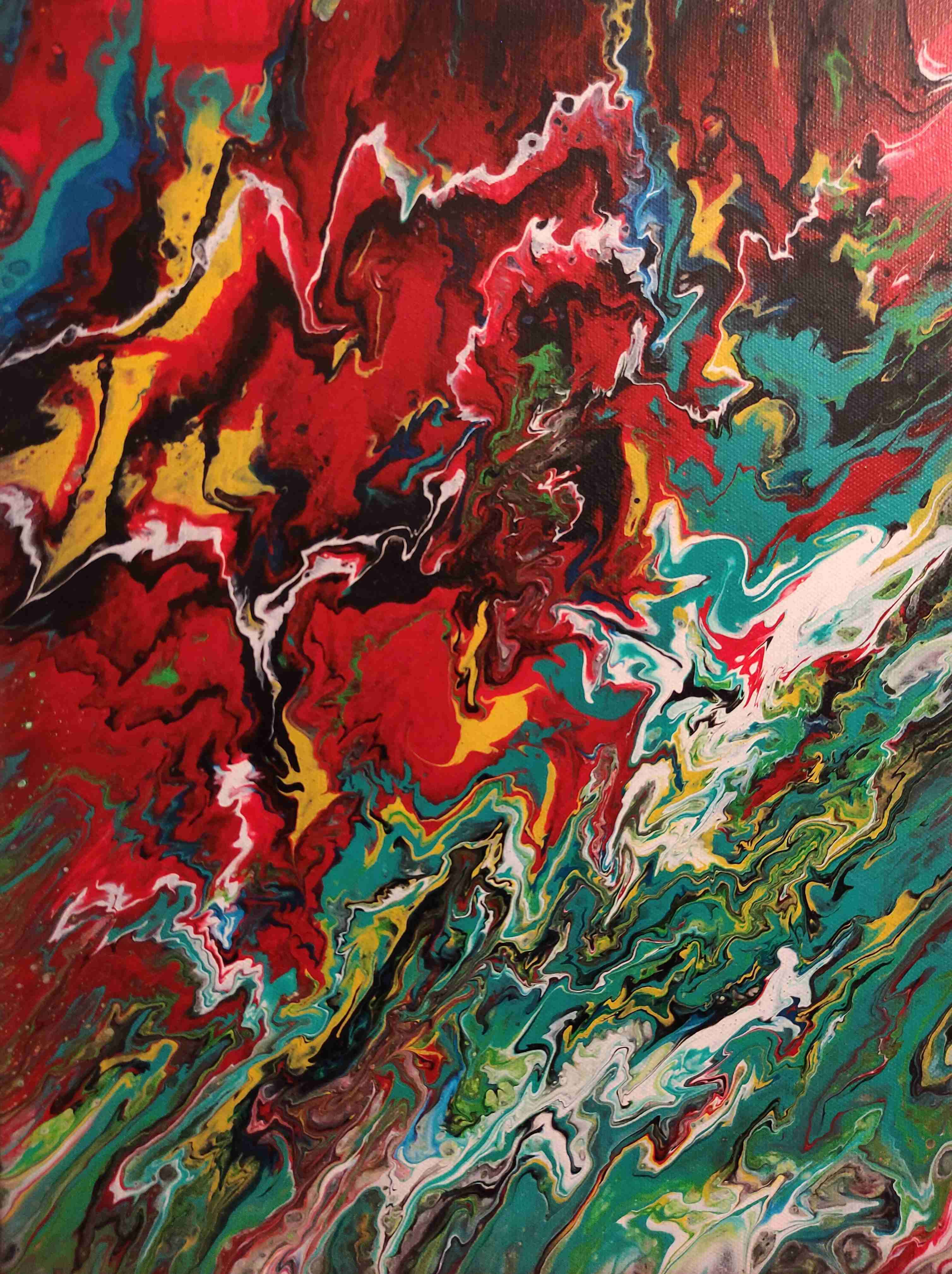 Cuadro abstracto rojo,verde, amarillo - 3