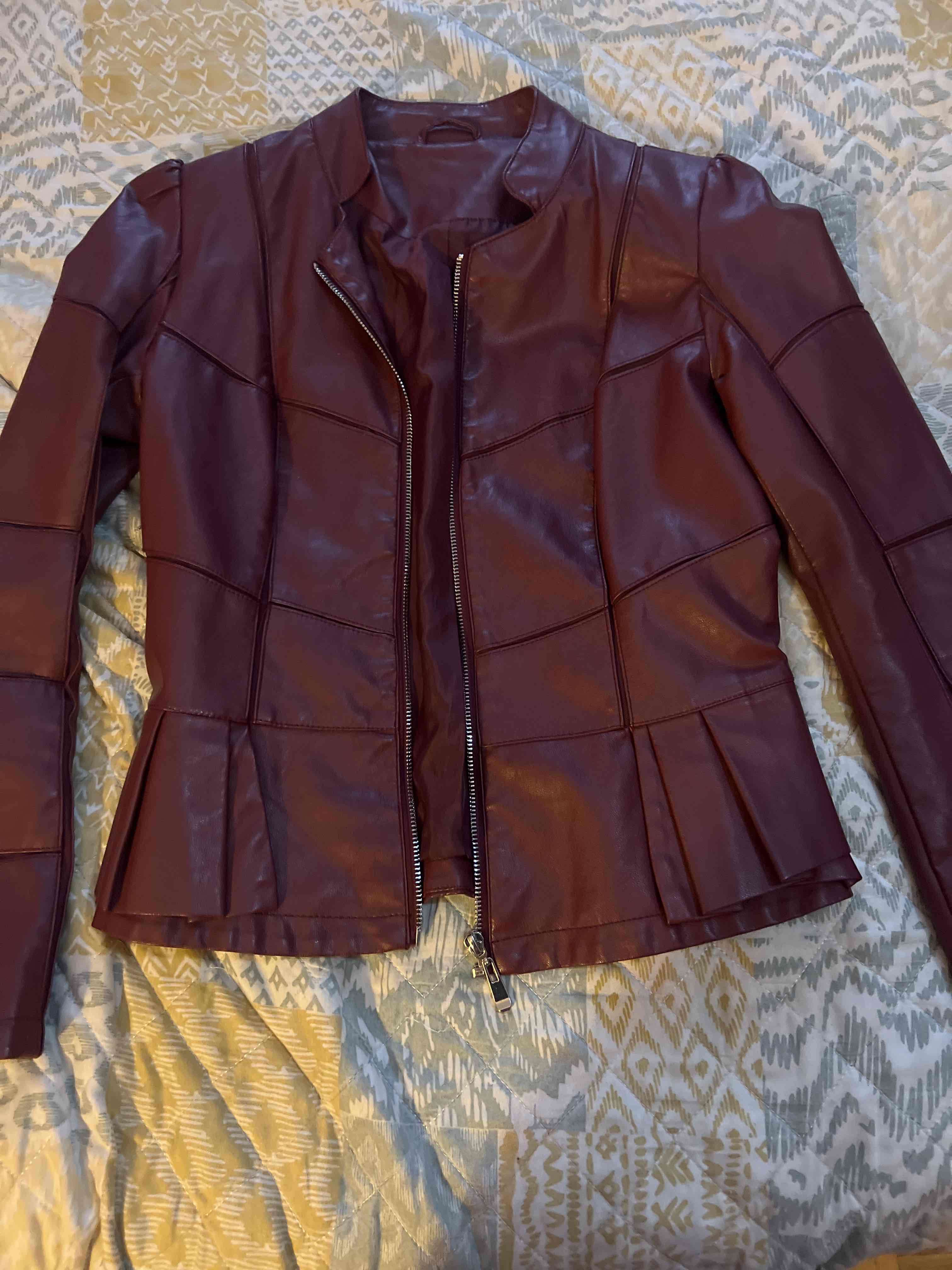 Chaqueta cuero sintético burdeo - 1