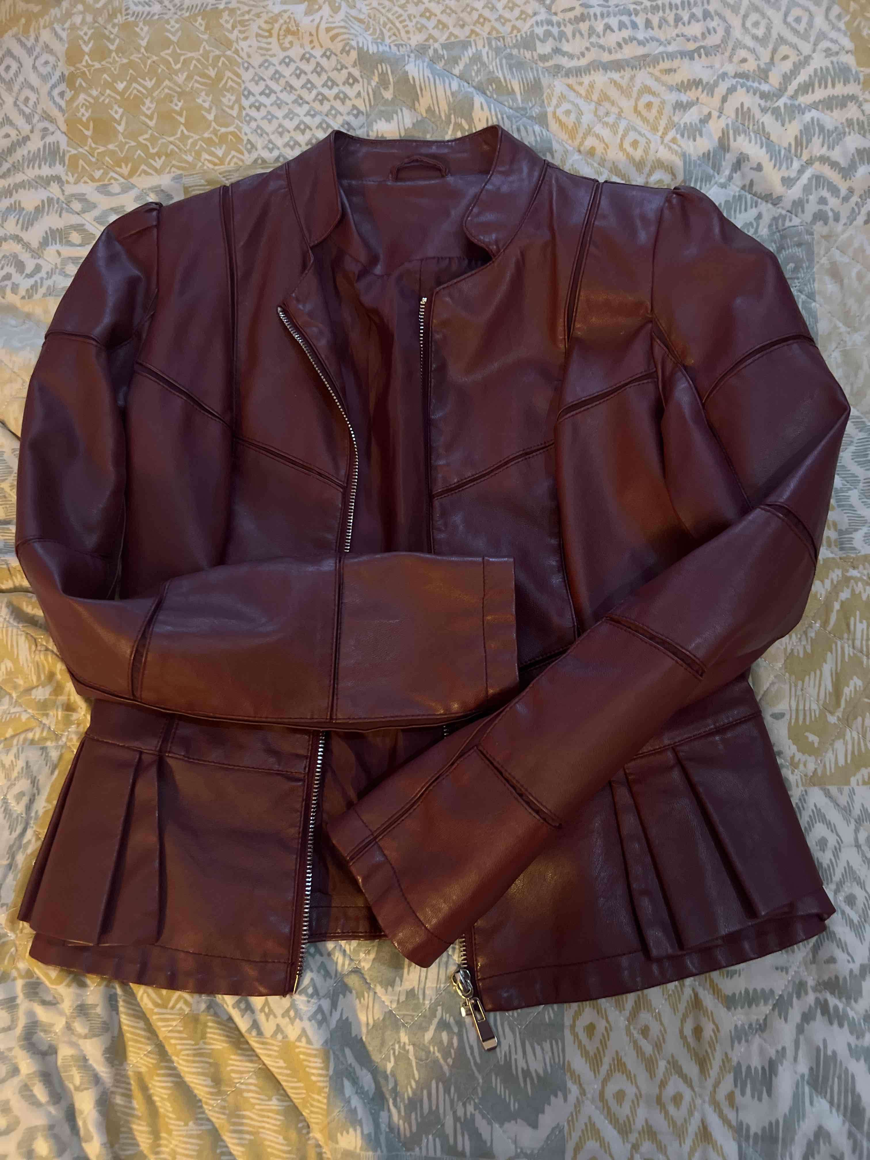 Chaqueta cuero sintético burdeo - 2