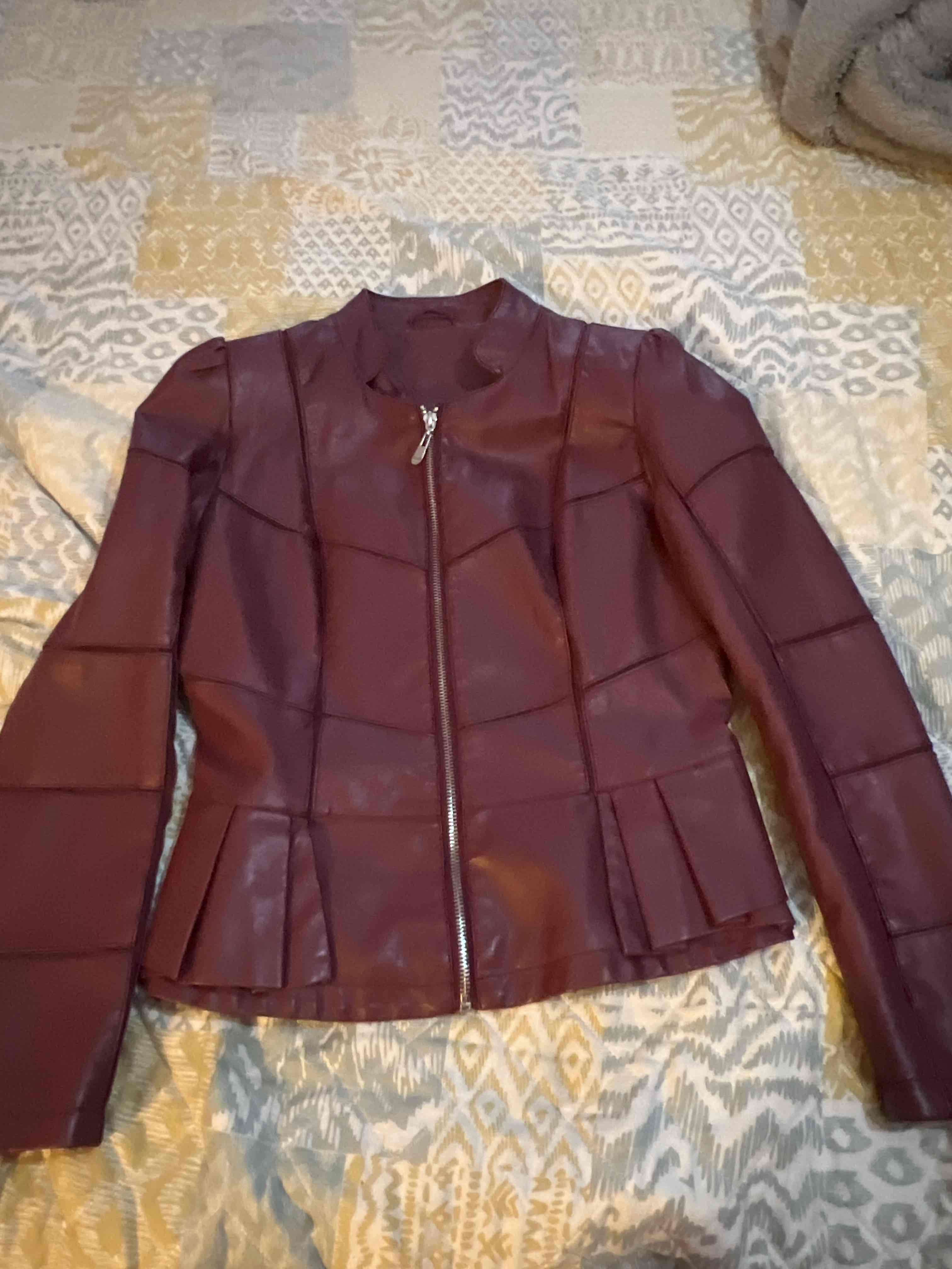 Chaqueta cuero sintético burdeo - 5