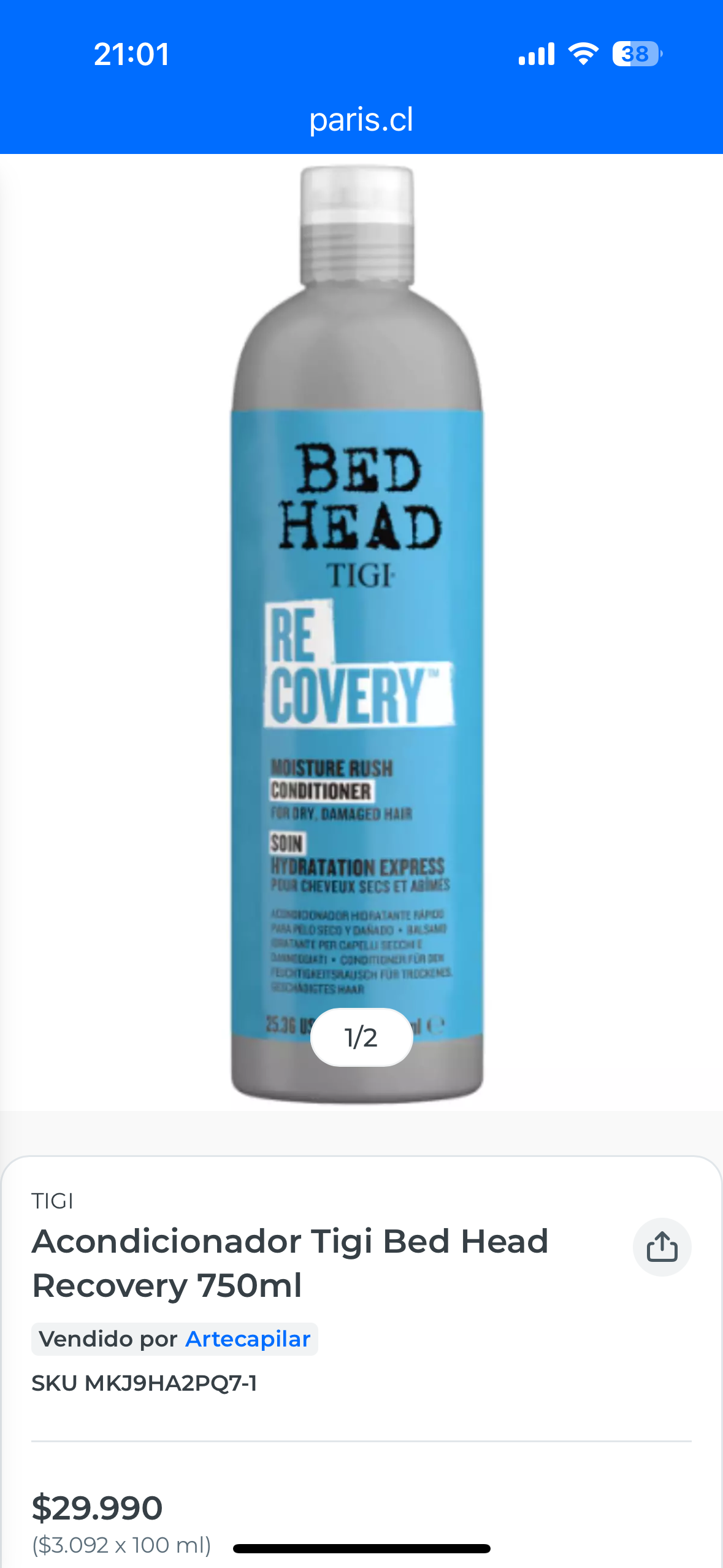 Kit shampoo y acondicionador Recovery TIGI - miniatura 4