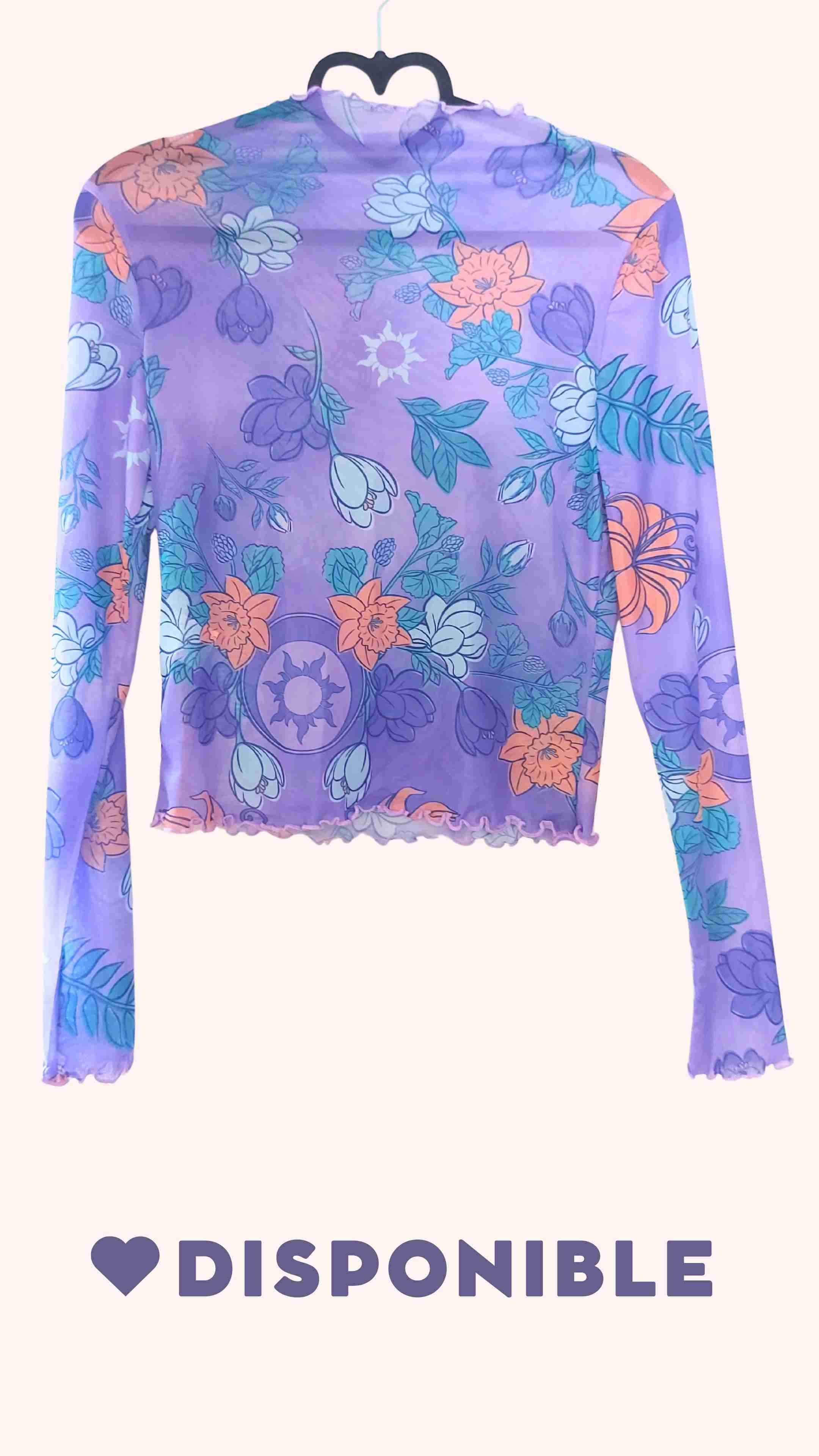 Polera transparente floral morada - 1