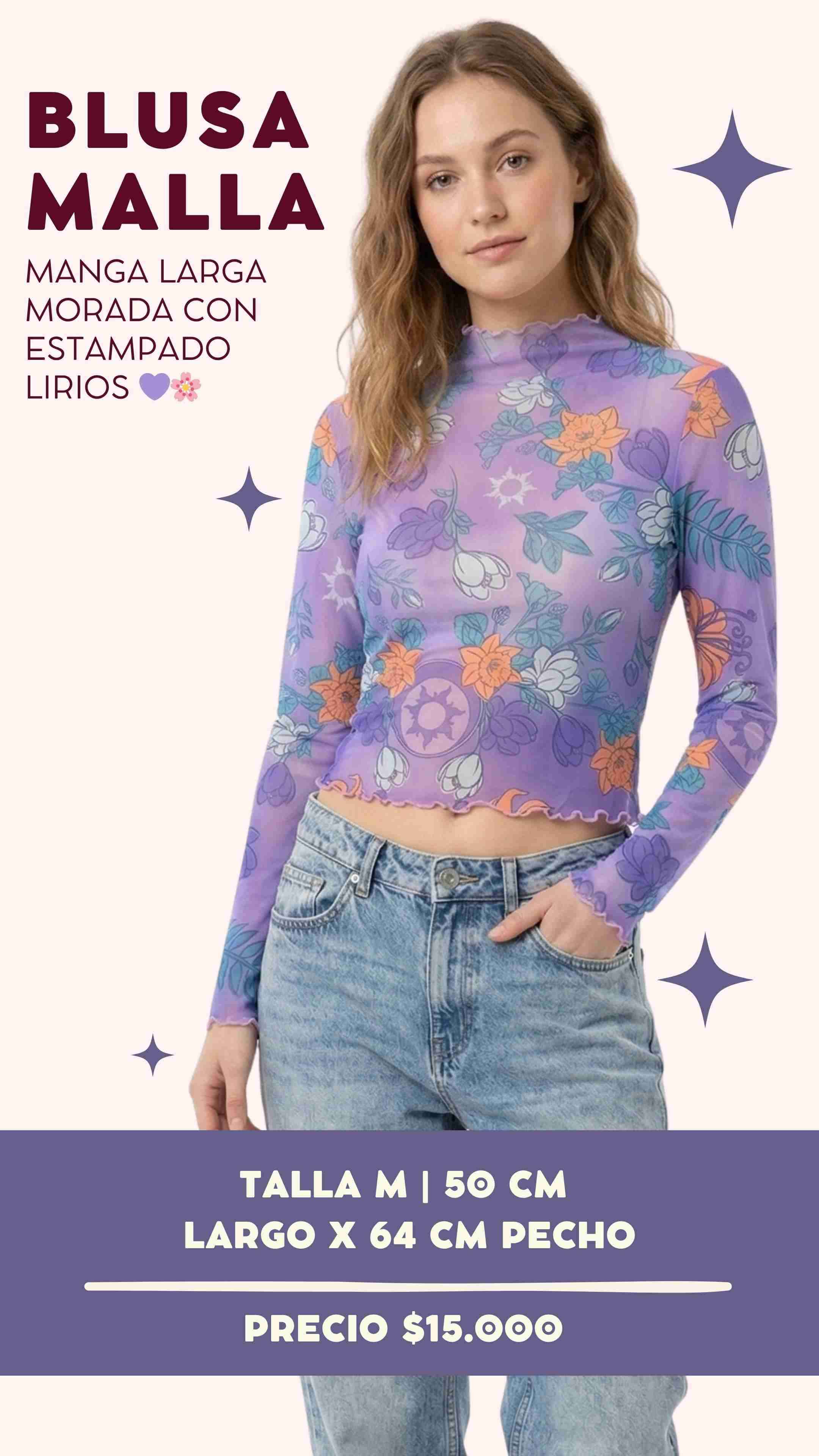 Polera transparente floral morada - 2