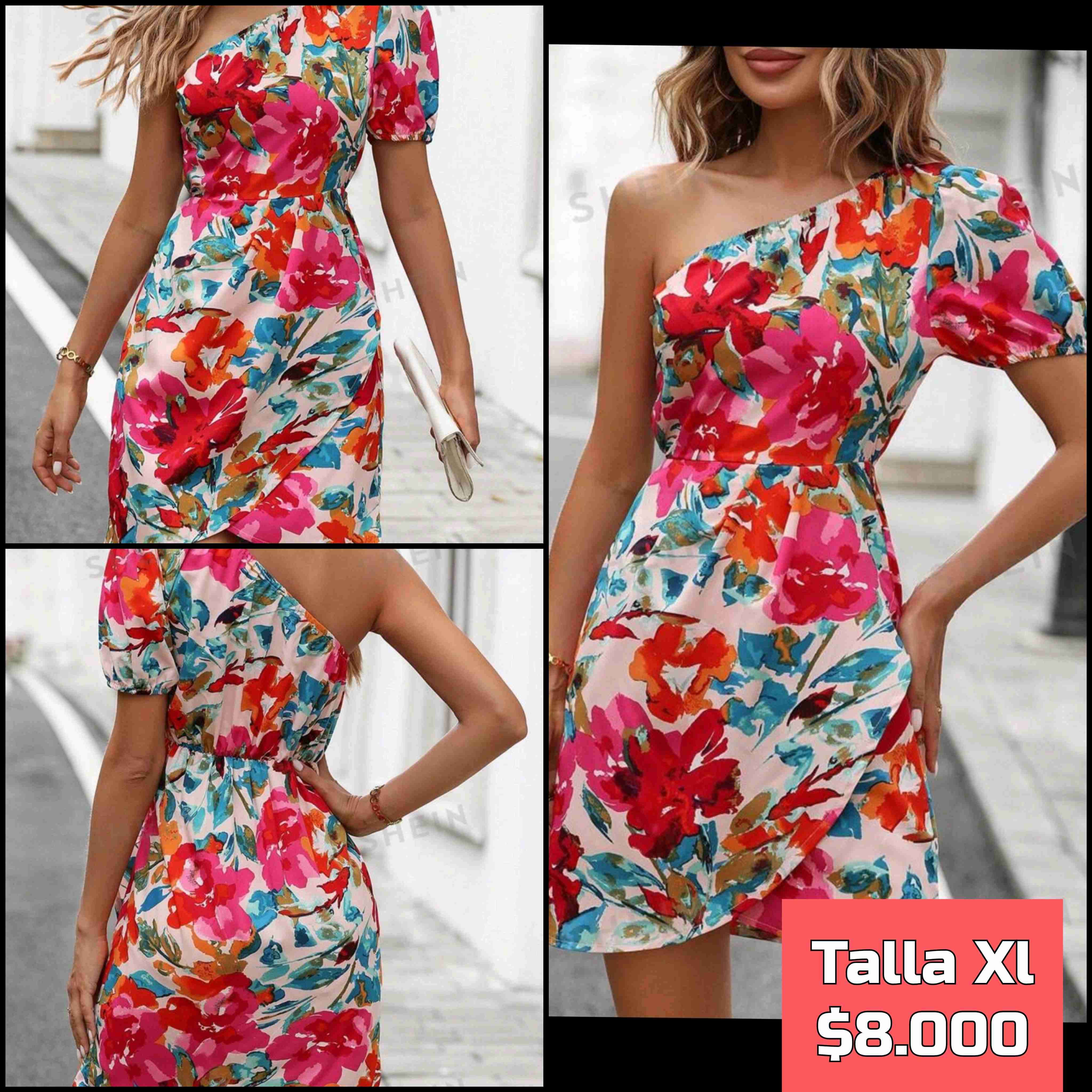 Vestido corto floral de un hombro - 4