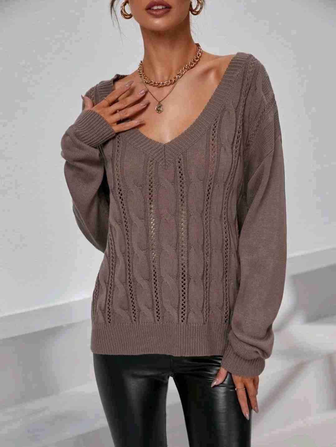 Suéter tejido café mujer - miniatura 2