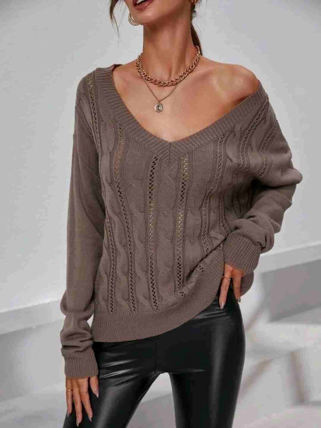 Suéter tejido café mujer - miniatura 4