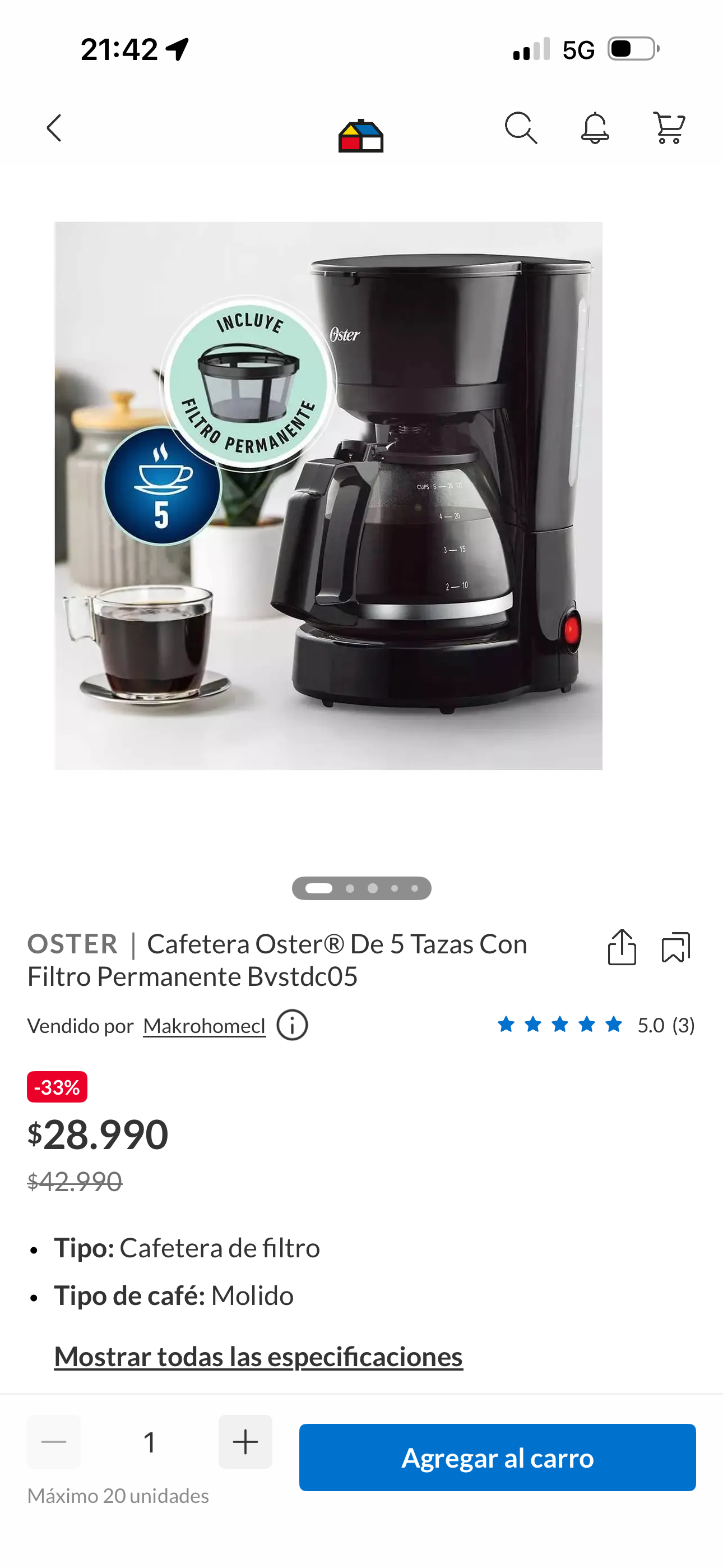 Cafetera Oster negra - 3