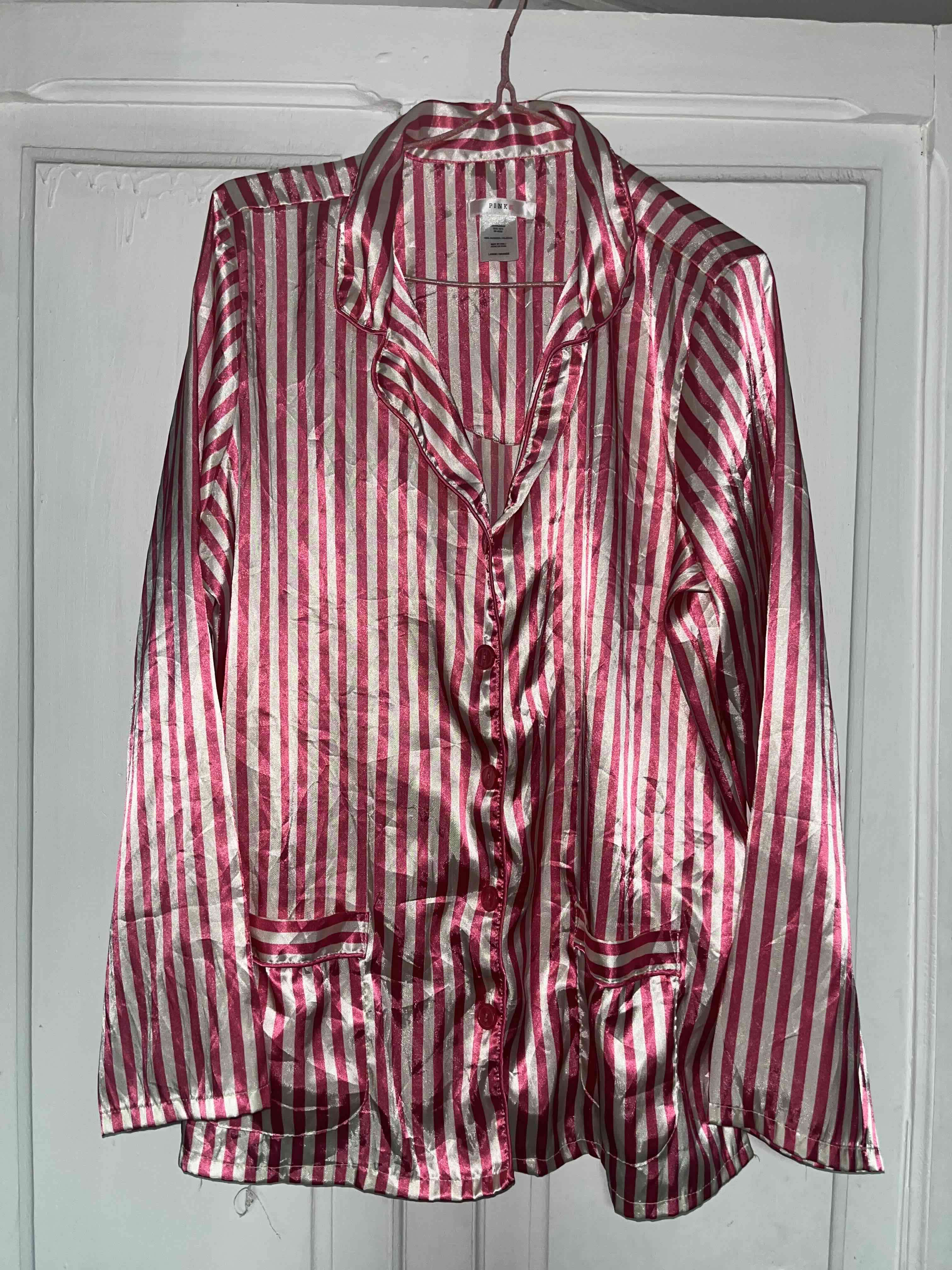 Blusa satinada rayada rosa - 1