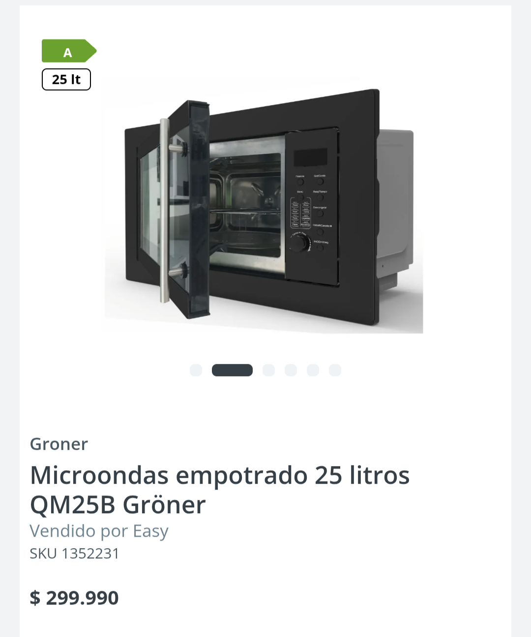 Microondas empotrado 25 litros Gröner