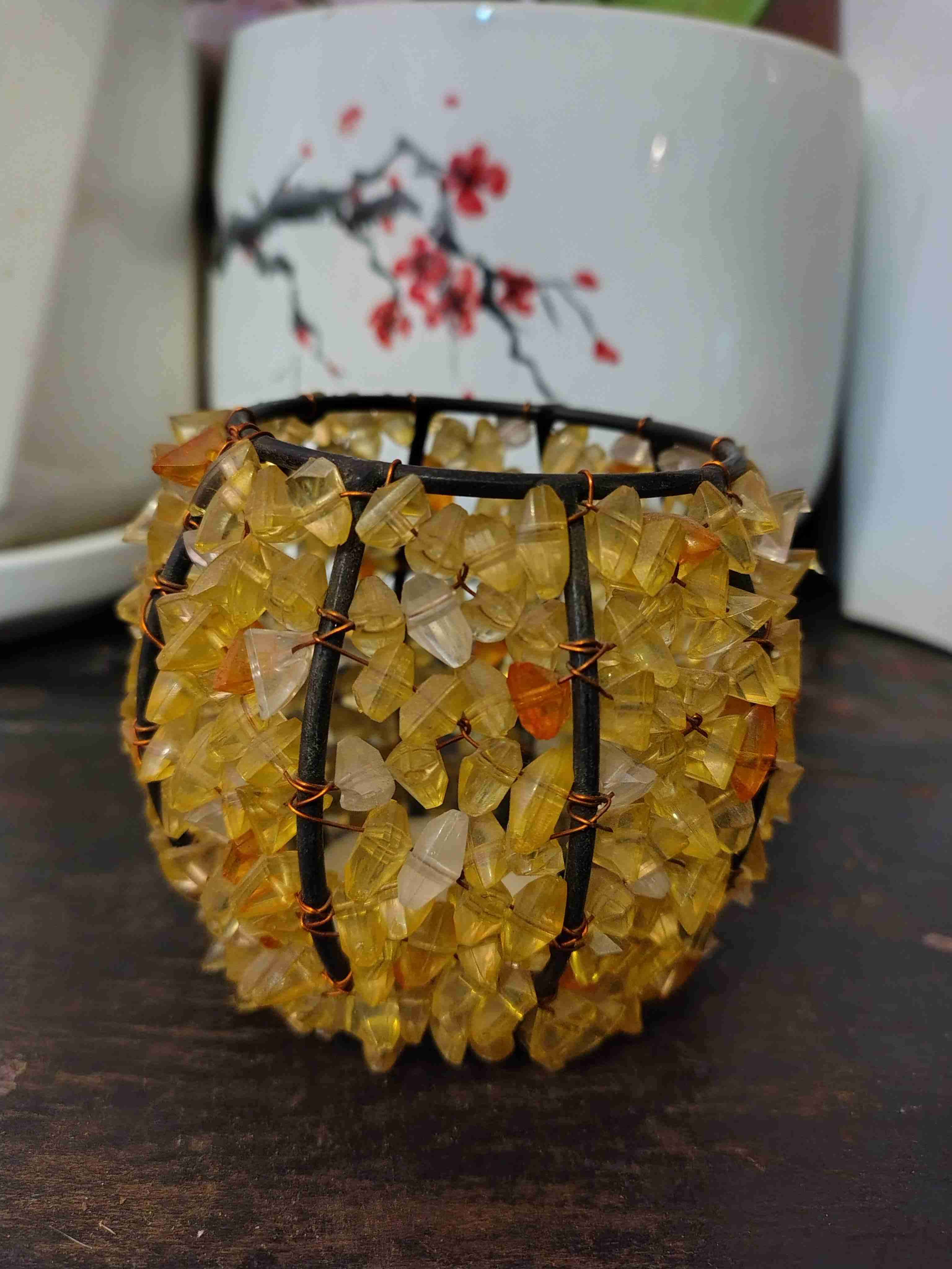 Portavelas decorativos con mostacillas amarillas - miniatura 2