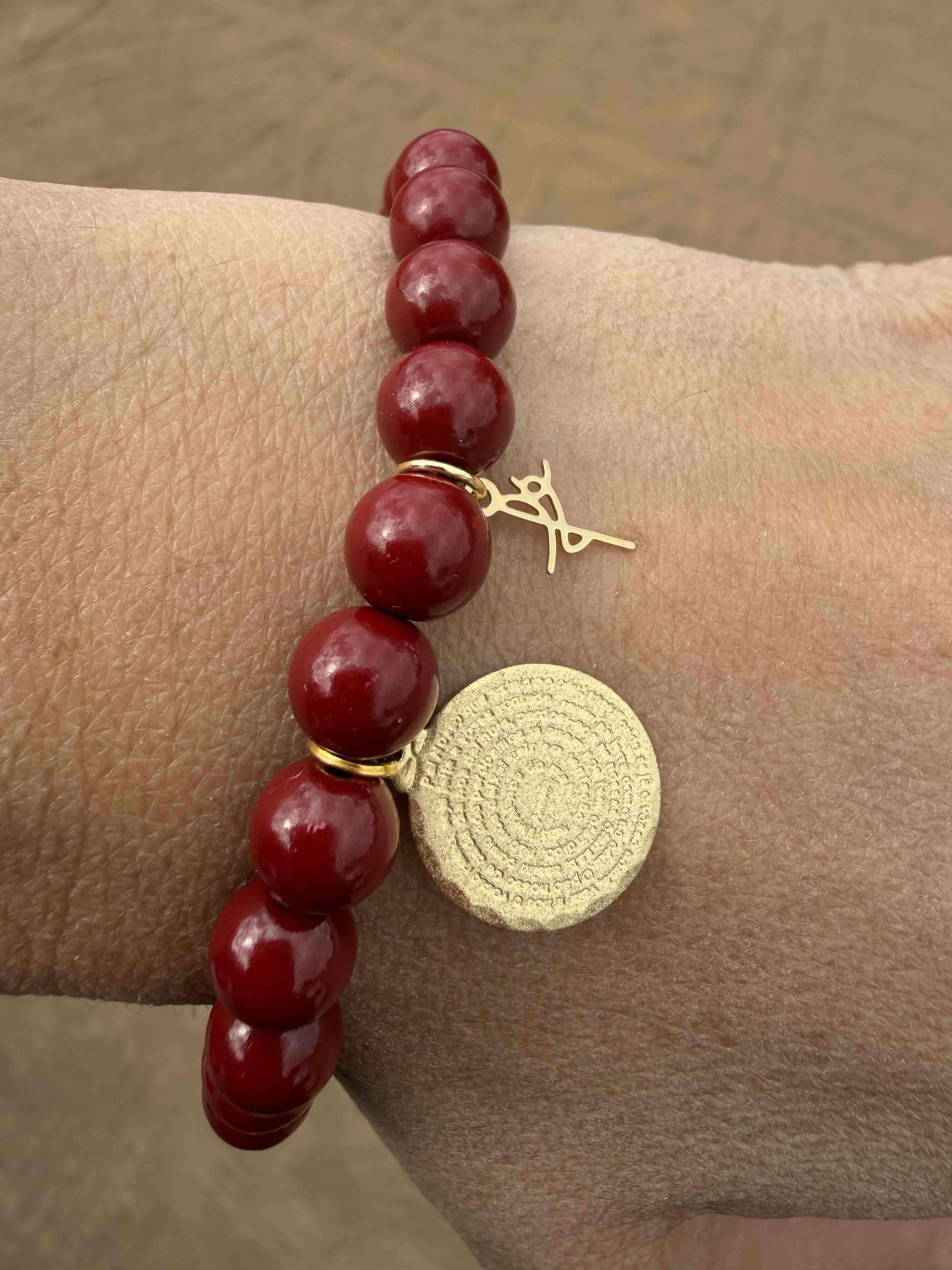 Pulsera protección coral medalla padre nuestro - miniatura 1