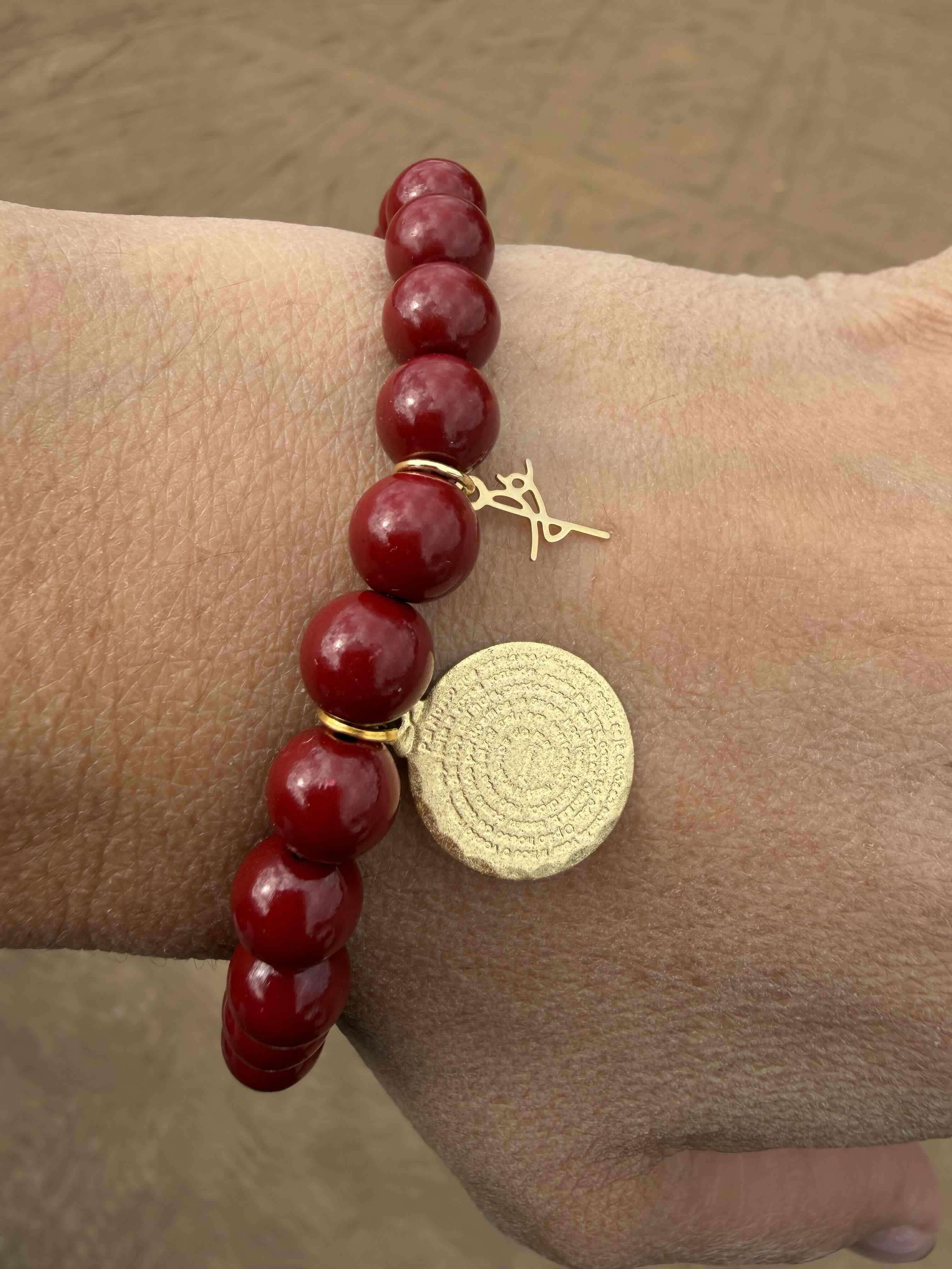 Pulsera protección coral medalla padre nuestro - miniatura 2