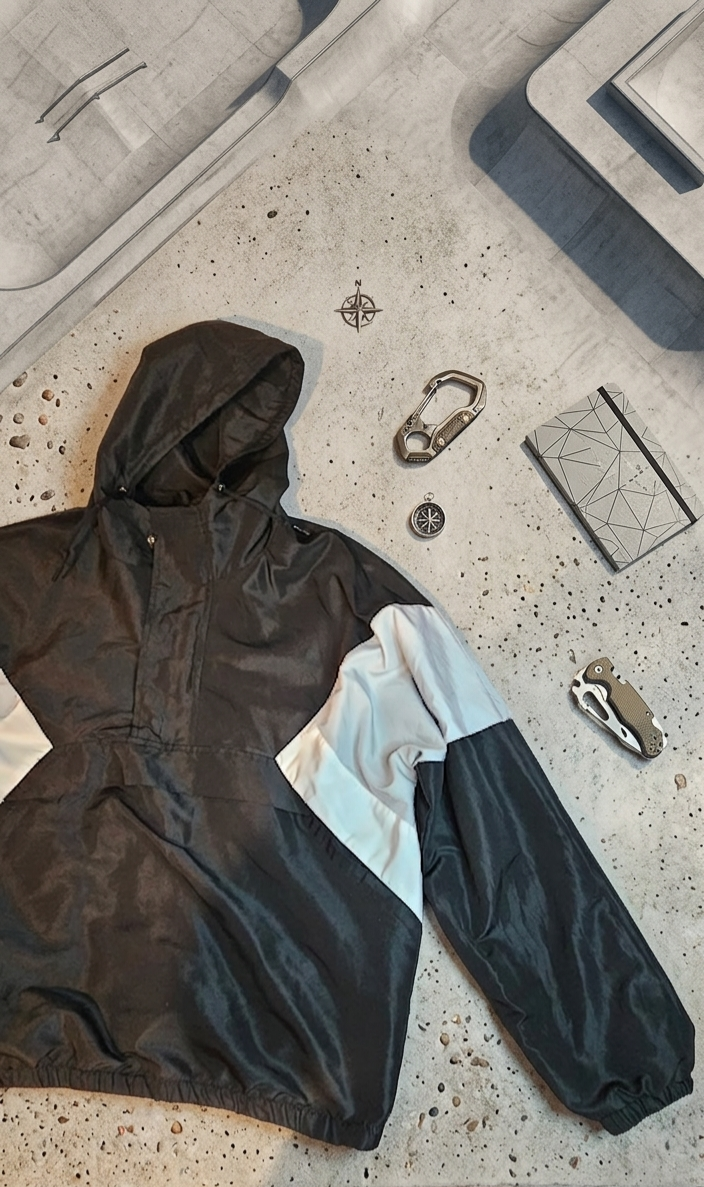 Cortavientos negro con capucha - miniatura 1