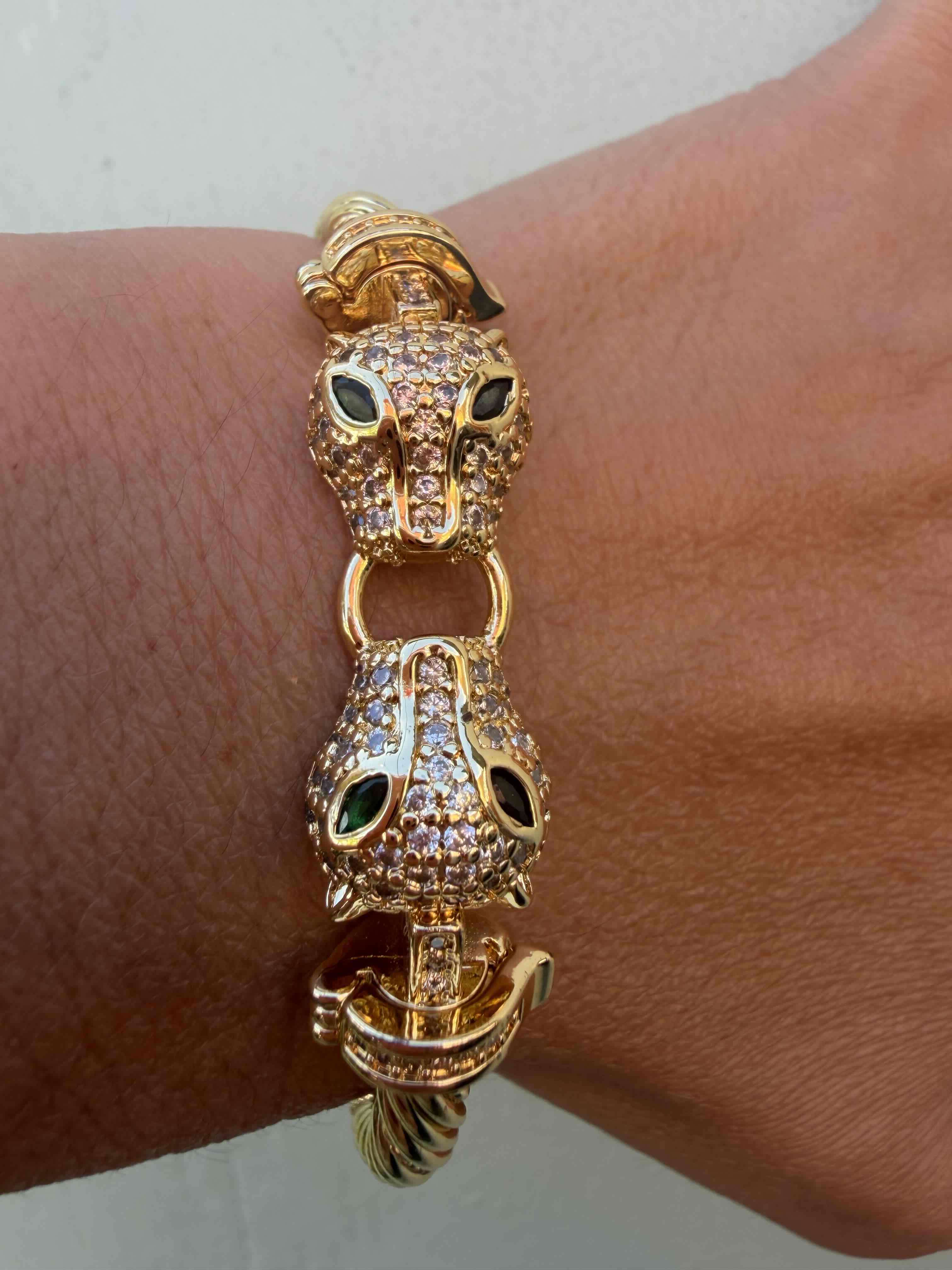 Brazalete dorado con cabezas de leopardo - miniatura 4