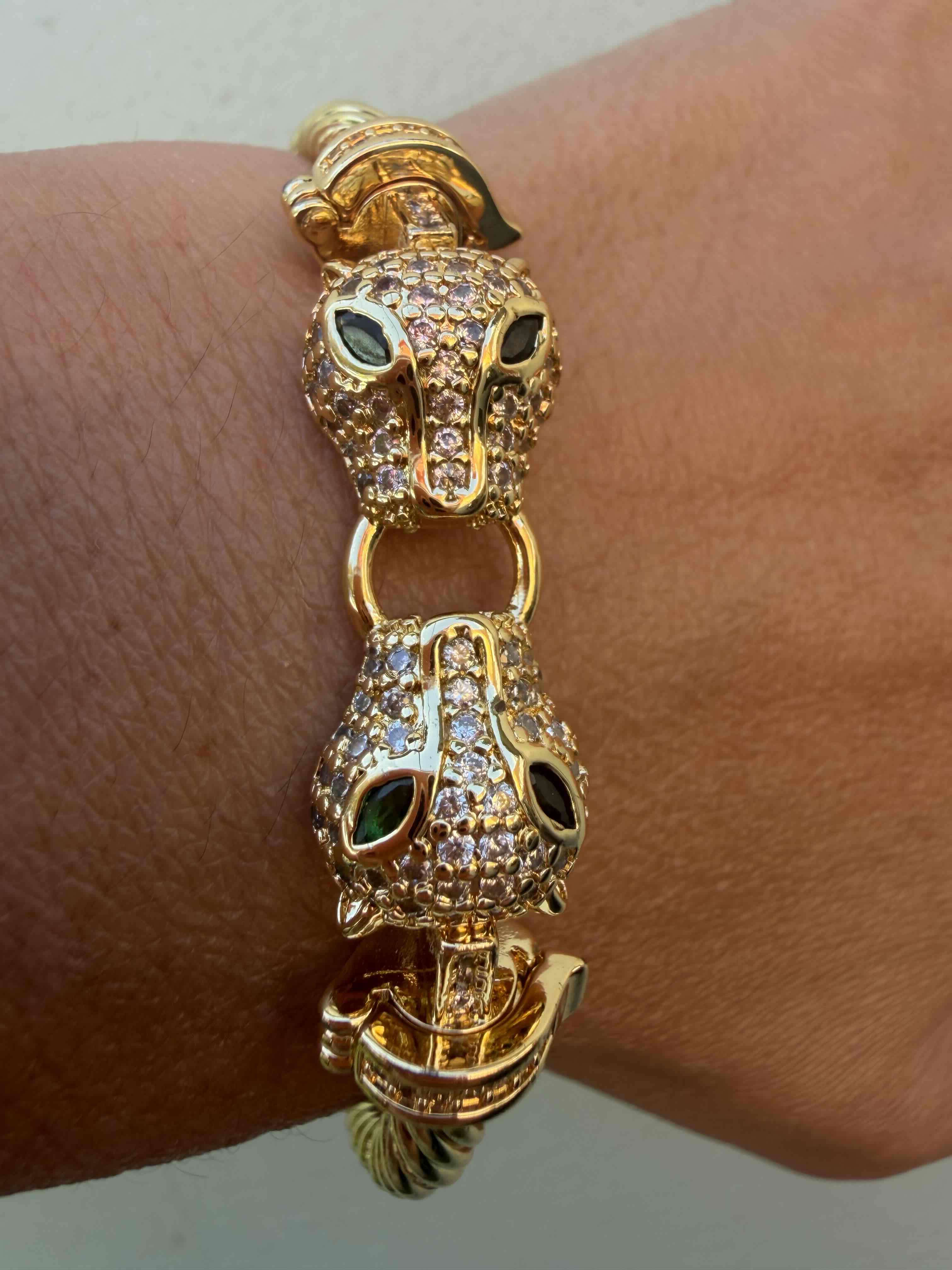 Brazalete dorado con cabezas de leopardo - miniatura 5