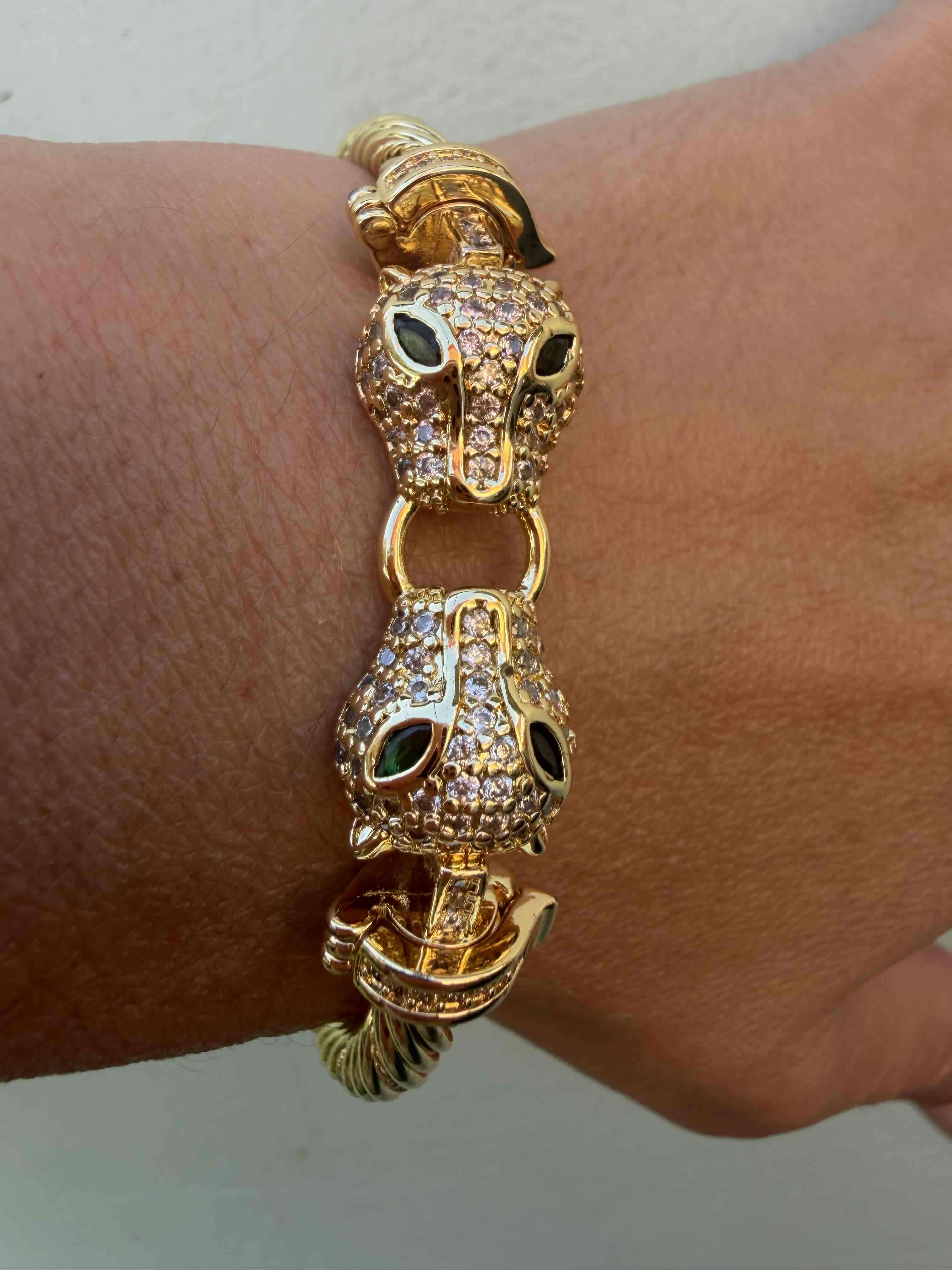 Brazalete dorado con cabezas de leopardo - miniatura 6
