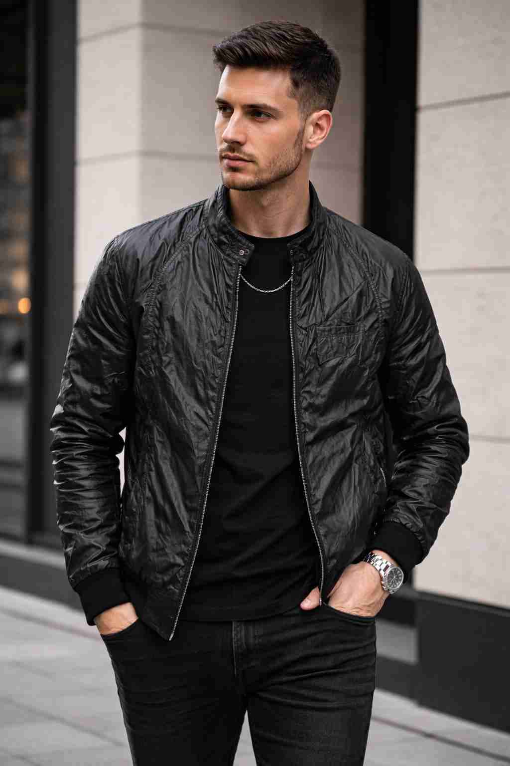 Chaqueta negra de cuero sintético - 2