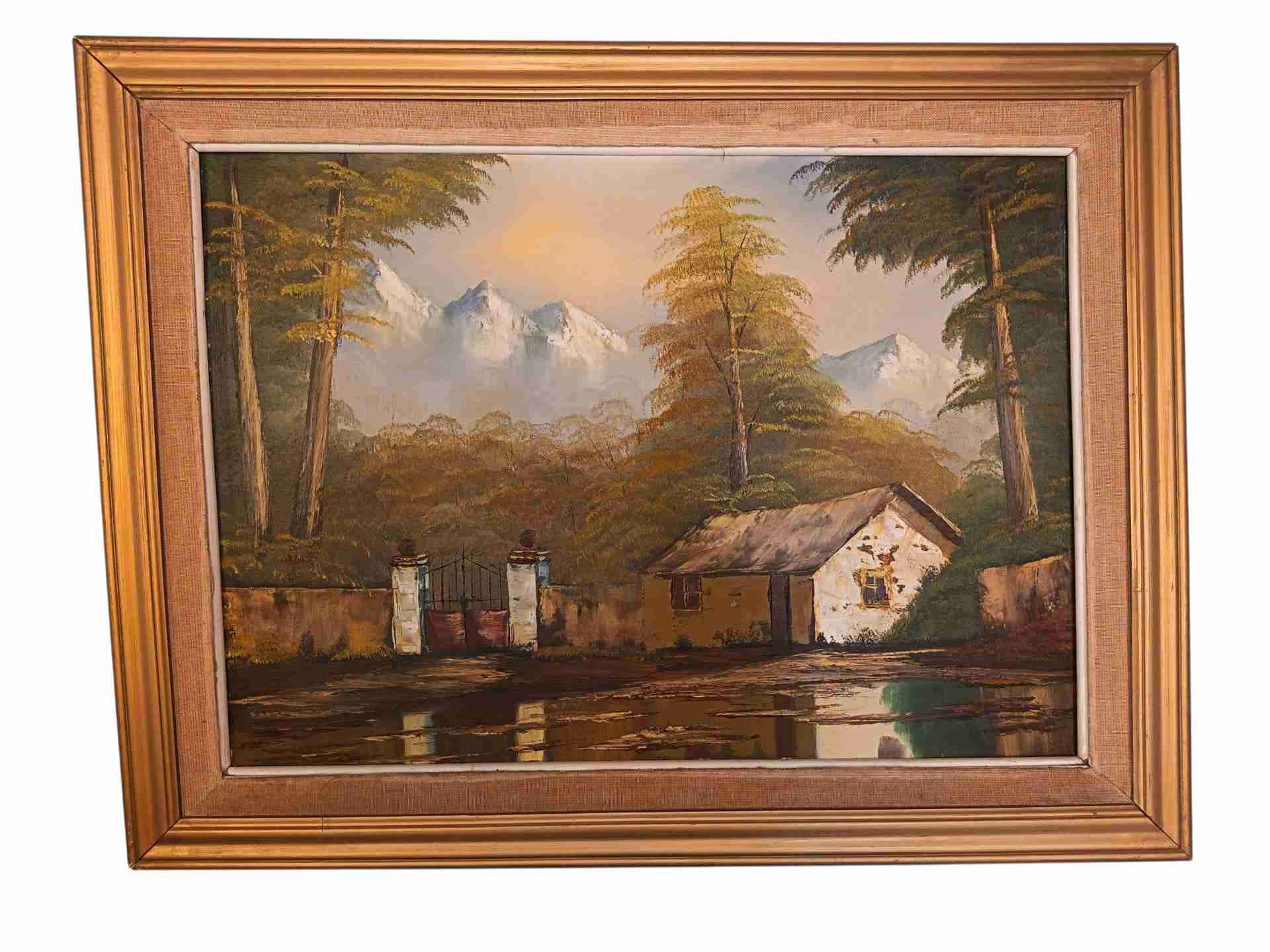 Cuadro paisaje con marco dorado