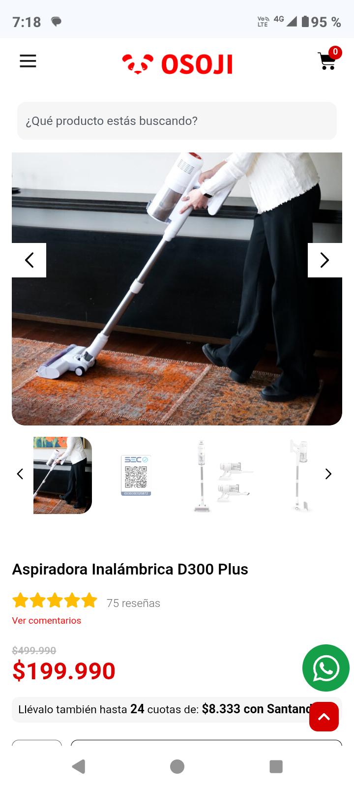 Aspiradora inalámbrica Osoji D300 plus - miniatura 2