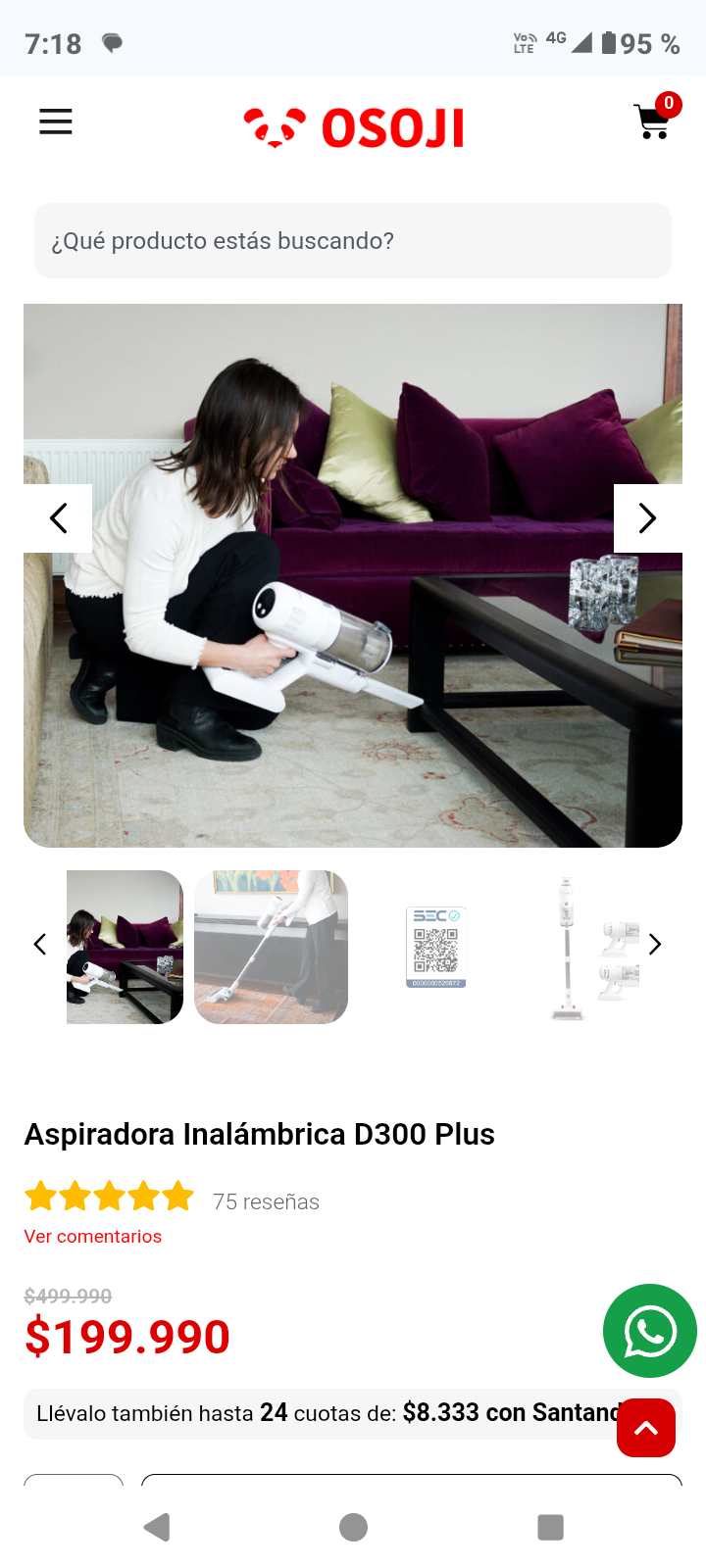 Aspiradora inalámbrica Osoji D300 plus - miniatura 3